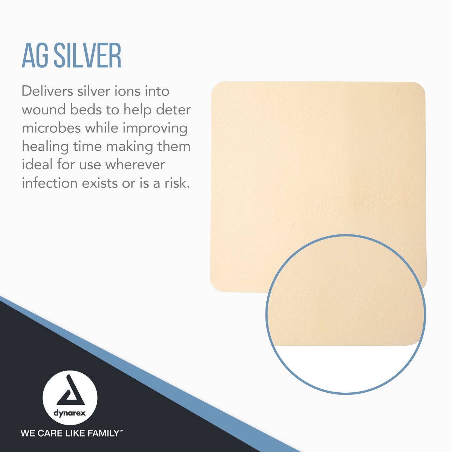 Dynarex SiliGentle AG Silver Silicone Foam Dressings, Wound Care, Soft & Absorbent, White, 6” x 6” Non-Adhesive Foam Pad Dressing with Silicone Layer, 1 Box of 10 Non-Adhesive Silicone Foam Dressings