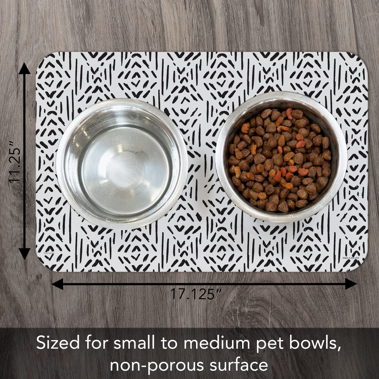 CounterArt Tribal Easy Care Waterproof Pet Placemat 17.13” x 11.25” Made in The USA of BPA Free Plastic, Safe for Pets, Protects Floors from Cat & Dog Bowls
