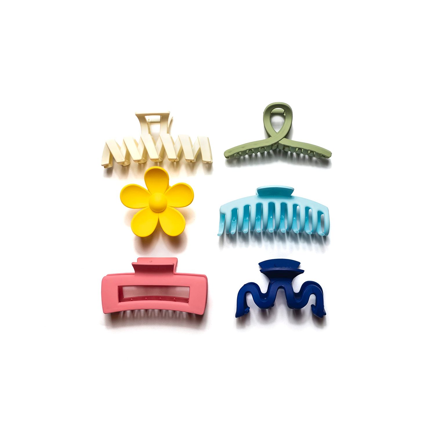 6Pcs Hair Claw Clips for Women Flower Hair Claw Clip Strong Fixation Claw Medium Fashion Square Hairclips Cute Styling Clips Hair Accessories Gift for Girls Thick Hair (Rainbow)