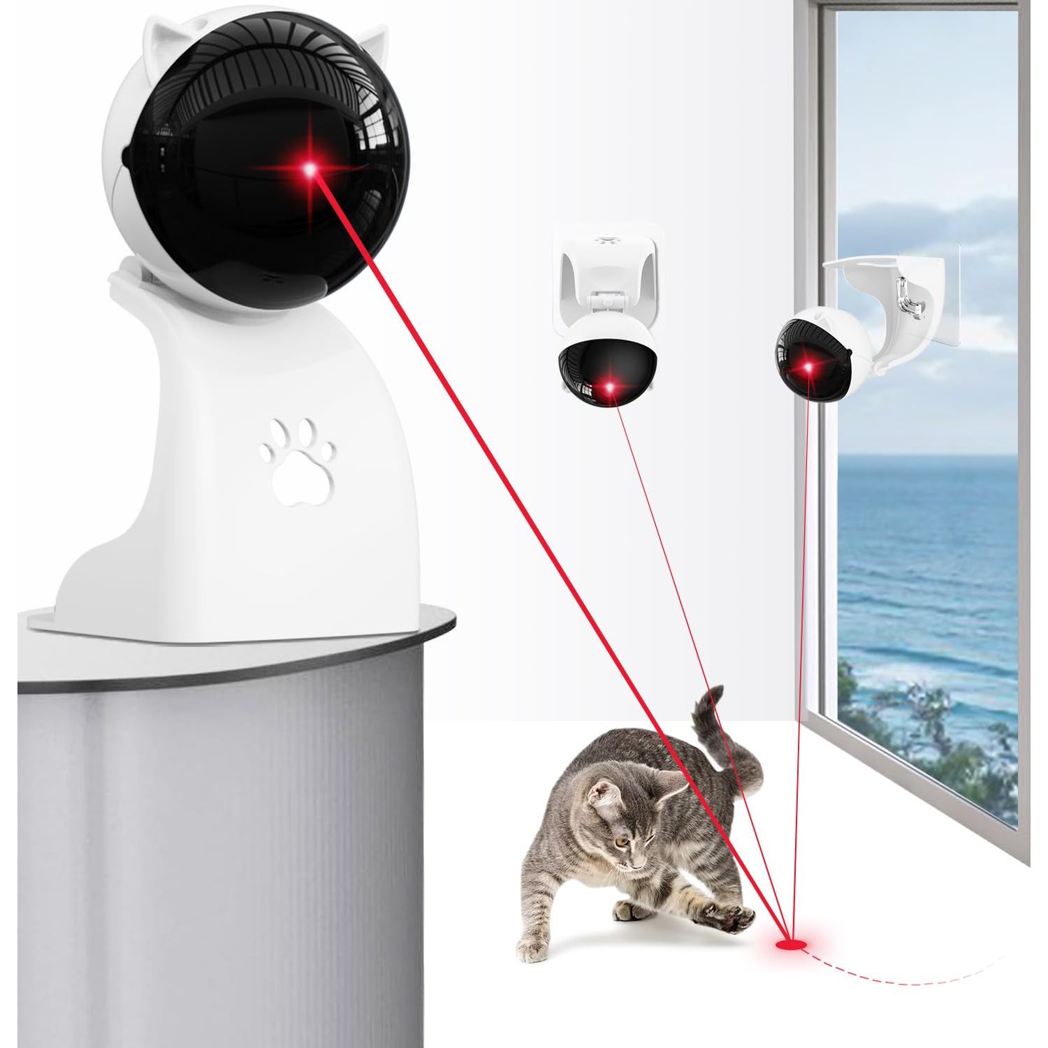 Goopow Interactive Laser Pointer Cat Toys for Indoor Cats,Cat Laser Toy Automatic for Bored Indoor Adult Cats/Kittens/Dogs,USB Rechargeable,3 Speed Modes(Gray)