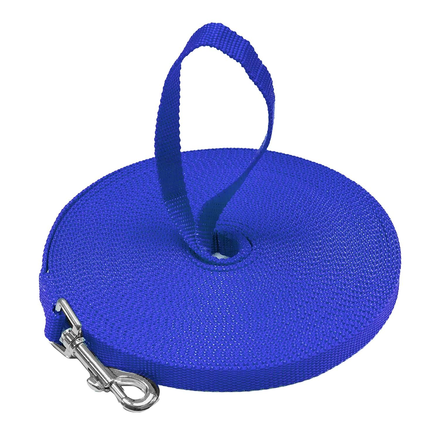 Downtown Pet Supply - Long Dog Leash - Dog Training Leash - Recall & Obedience Dog Training Tools - Nylon - 50 ft - Blue Dog Leash