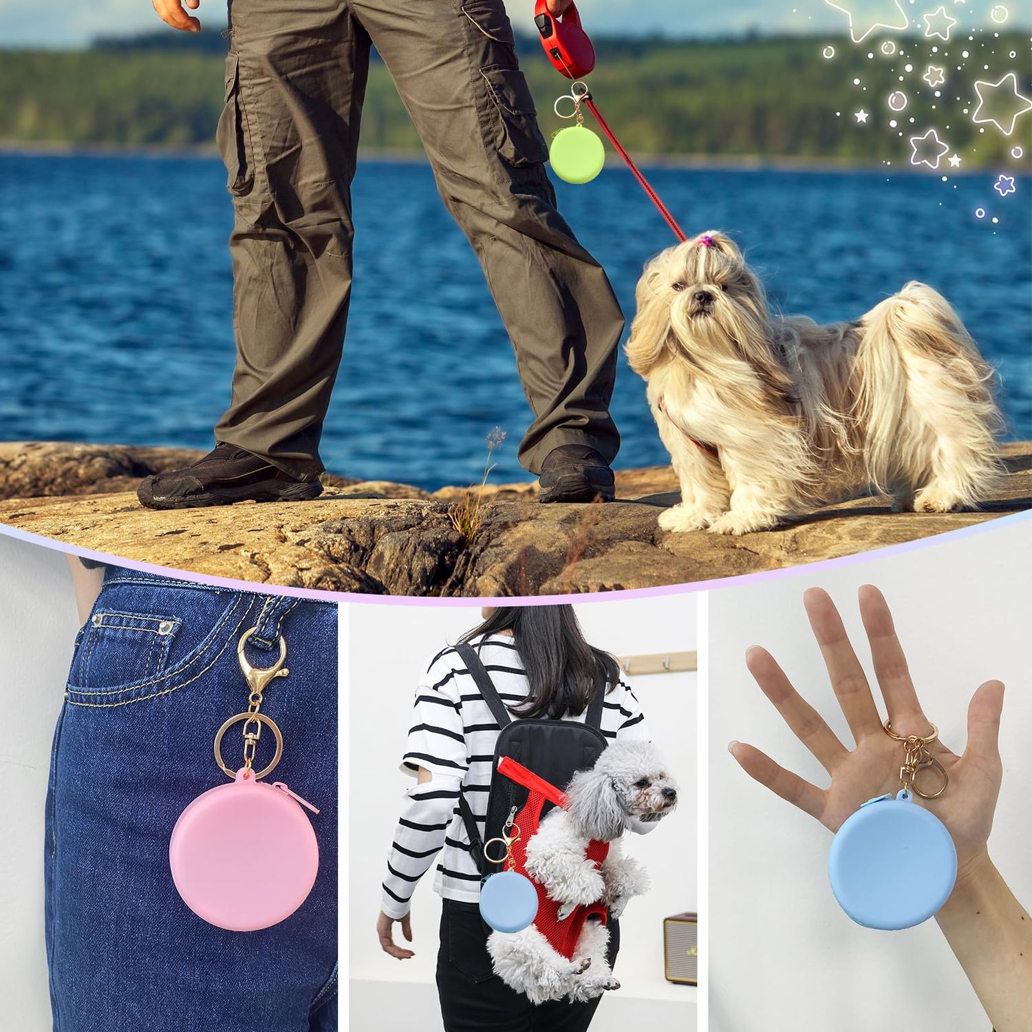 MANOPAWS 4PCS Silicone Dog Treat Pouch Small Bag, Pocket-Sized Pet Training Treat Bag,Zipper Design,Unscented, Reusable, Travel Walking Bag, Portable Training Bag