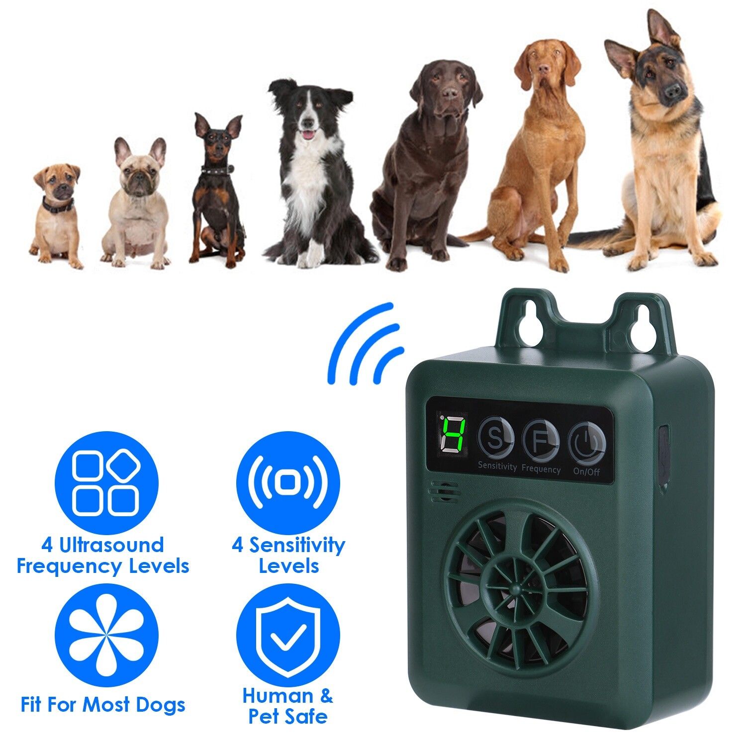 49.2Feet Outdoor Ultrasonic Anti-Barking Device Dog Bark Control Sonic Silencer