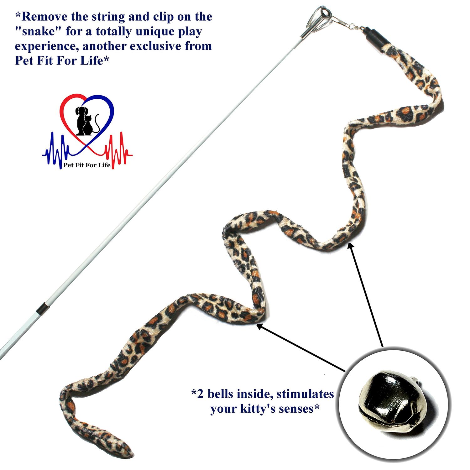 Pet Fit For Life 3 Piece Dual Rod Feather Teaser and Exerciser with a Slithering Snake for Cat and Kitten - Cat Toy Interactive Cat Wand…