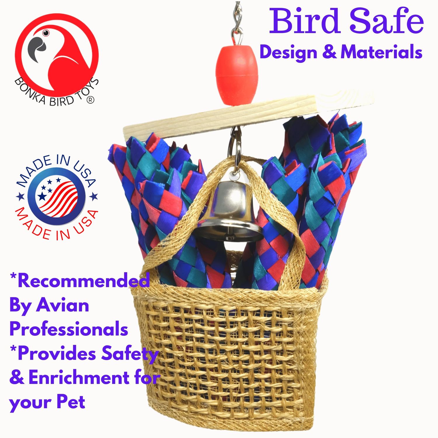 Bonka Bird Toys 1653 Chewy Bag 8" High by 4" Wide Medium Parrot Shredder Forage Cage Toy, Conure, Pionus, Lories, and Similar