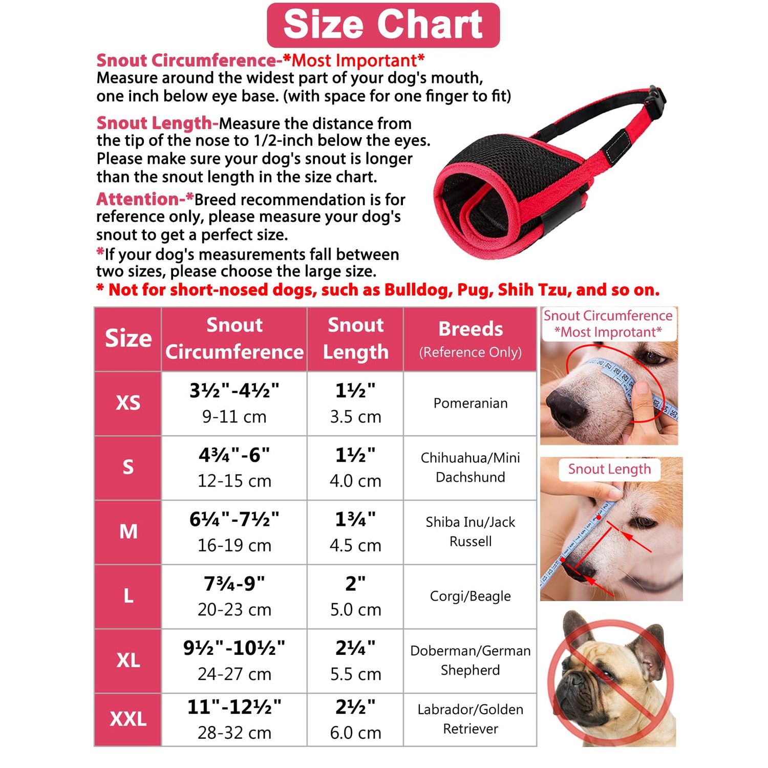 LUCKYPAW Dog Muzzle Anti Biting Fierce Barking and Chewing with Comfortable Mesh Soft Fabric and Adjustable Strap, Suitable for Small, Medium and Large Dogs(Red Trim,XS)