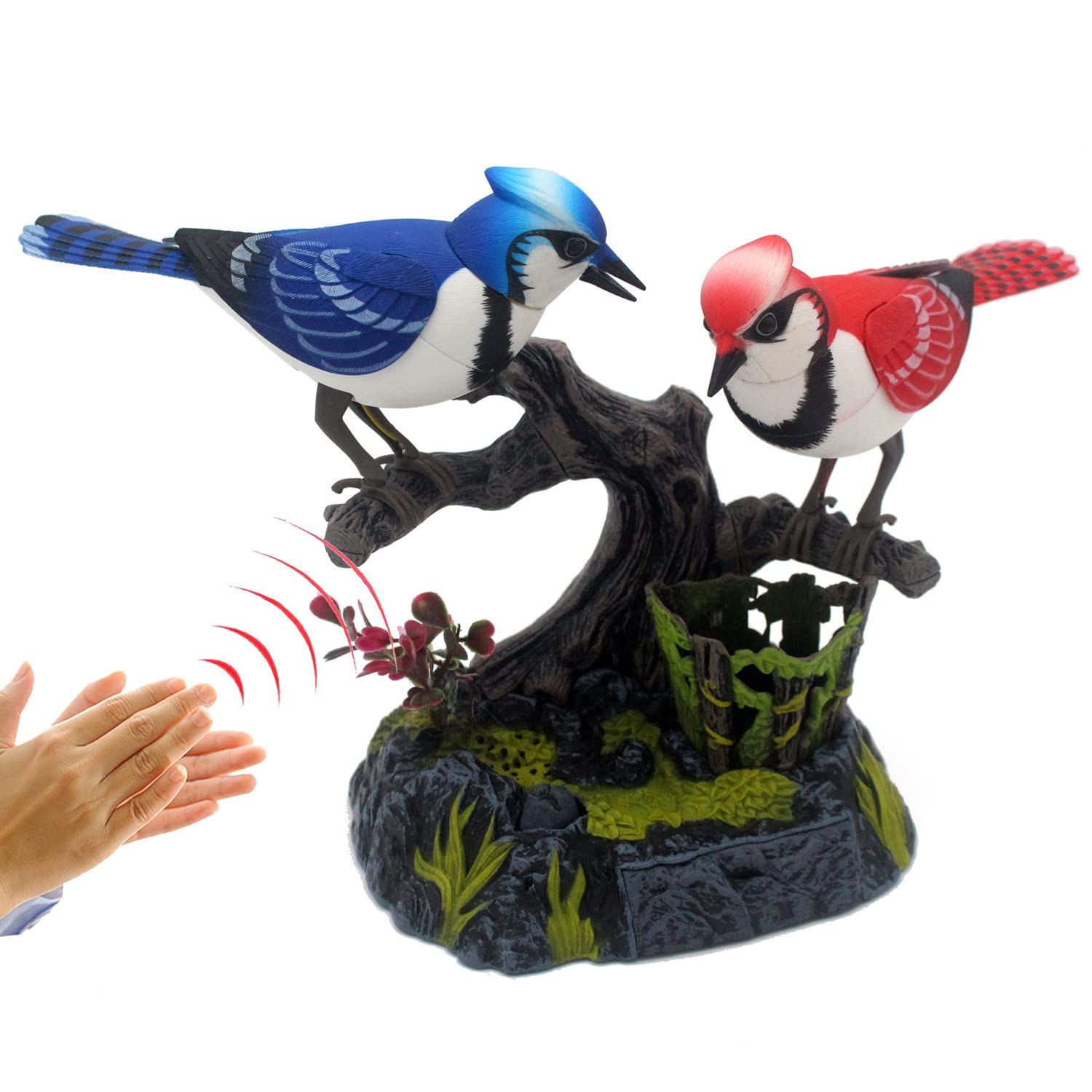 Tipmant Simulation Electric Birds Toys Voice Controlled Electronic Animal Pets Realistic Pen Holders Office Home Decor Ornament Kids Birthday Gifts (Blue)