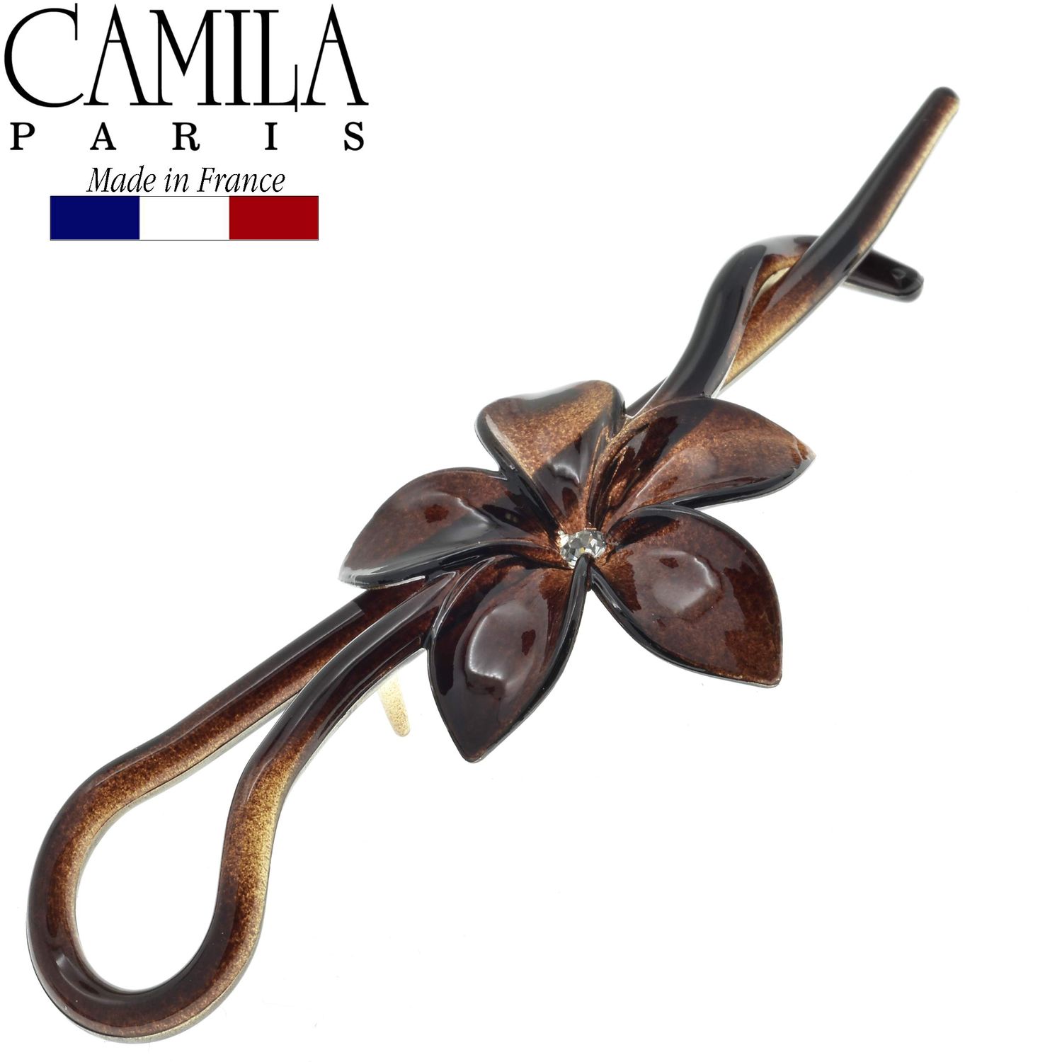 Camila Paris CP1592 French Hair Barrette Pin Clips for Girls, Flower, Tortoise Shell, No Metal Parts, Strong Hold Grip Hair Clips for Women, No Slip Styling Girls Hair Accessories, Made in France