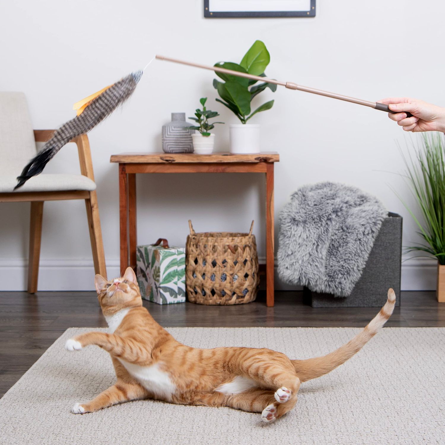 SmartyKat Instincts HappyNip Fly 'N Frenzy Extendable Wand Teaser Cat Toy, Contains Catnip & Silvervine - Brown, One Size
