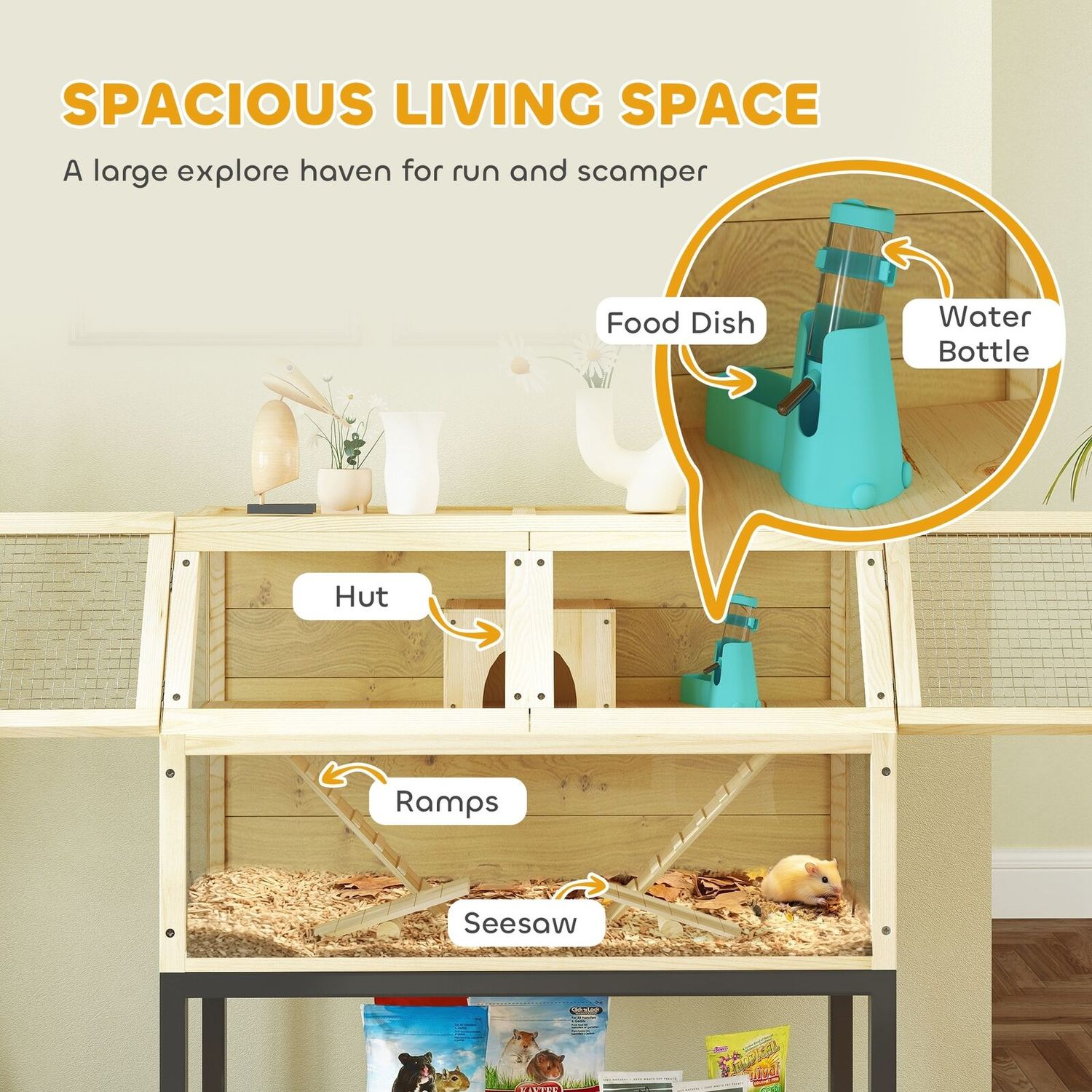 Hamster Cage on Wheels with Storage Shelf, 34"L x 17"W x 40"H