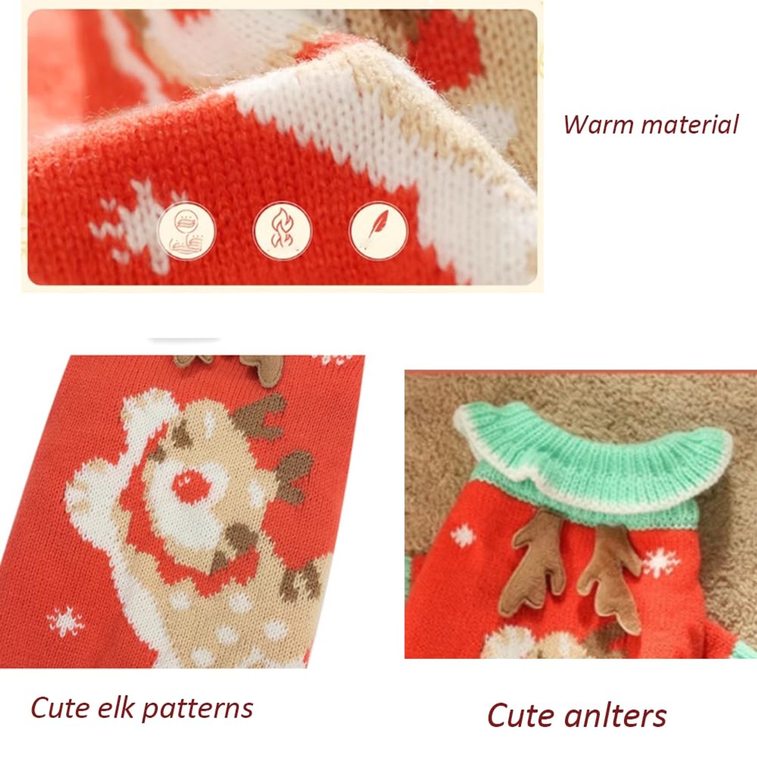 Anelekor Christmas Dog Outfit Red Puppy Sweater for Small Dog Girl Elk Cat Knitwear with Antlers Reindeer Knitted Pet Clothes for Kitten Chihuahua Yorkie Toy Poodle XXS (Elk, Small)