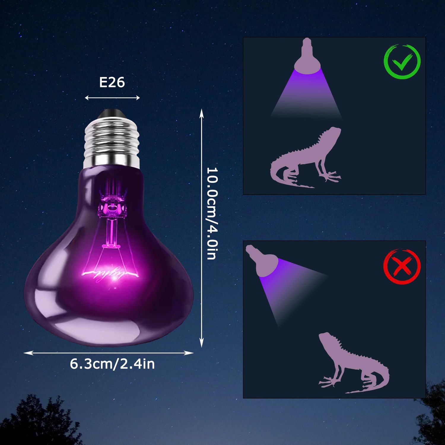 HARTOMPET 60W Reptile Night Light Bulb - Simulate Natural Moonlight for Bearded Dragons, Lizards, Snakes, and Amphibians - UVA Basking Lamp for Aquariums & Tanks, Enhance Health and Activity
