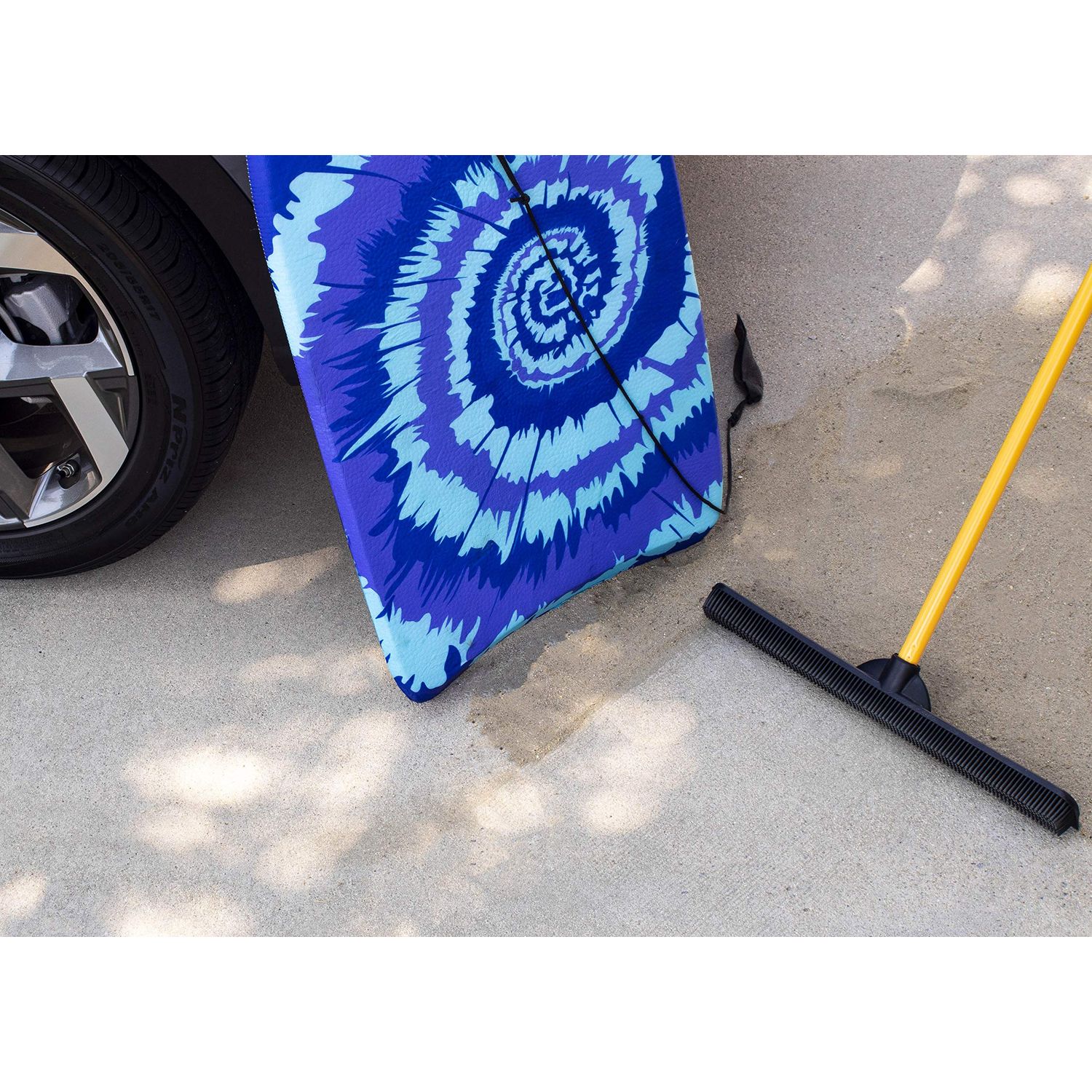 FURemover Heavy Duty Outdoor Pet Hair Remover Rubber Broom with Squeegee, Black and Yellow