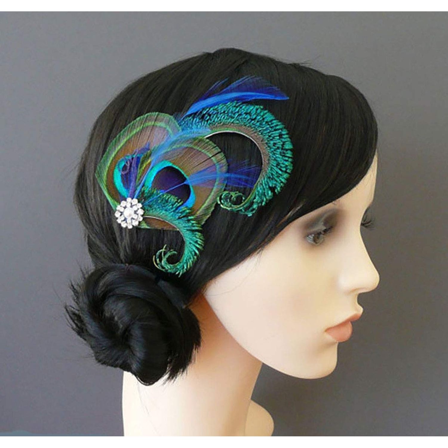 Handmade Bohemian Peacock Feather Hair Clip Hair Accessory Elegant Showgirl Headpiece Hair Pin Wedding Dance Party Headwear Headdress (E#)