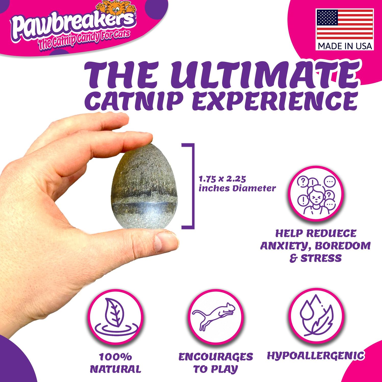 Pawbreakers 2 Catpurry Eggs - All-Natural cat Treats, Medical Grade Catnip Treat and Toy, Catnip for Cats for Relaxed Play, Safe & Digestible, Hypoallergenic & Vegan - 2.25 inches Tall, Made in USA