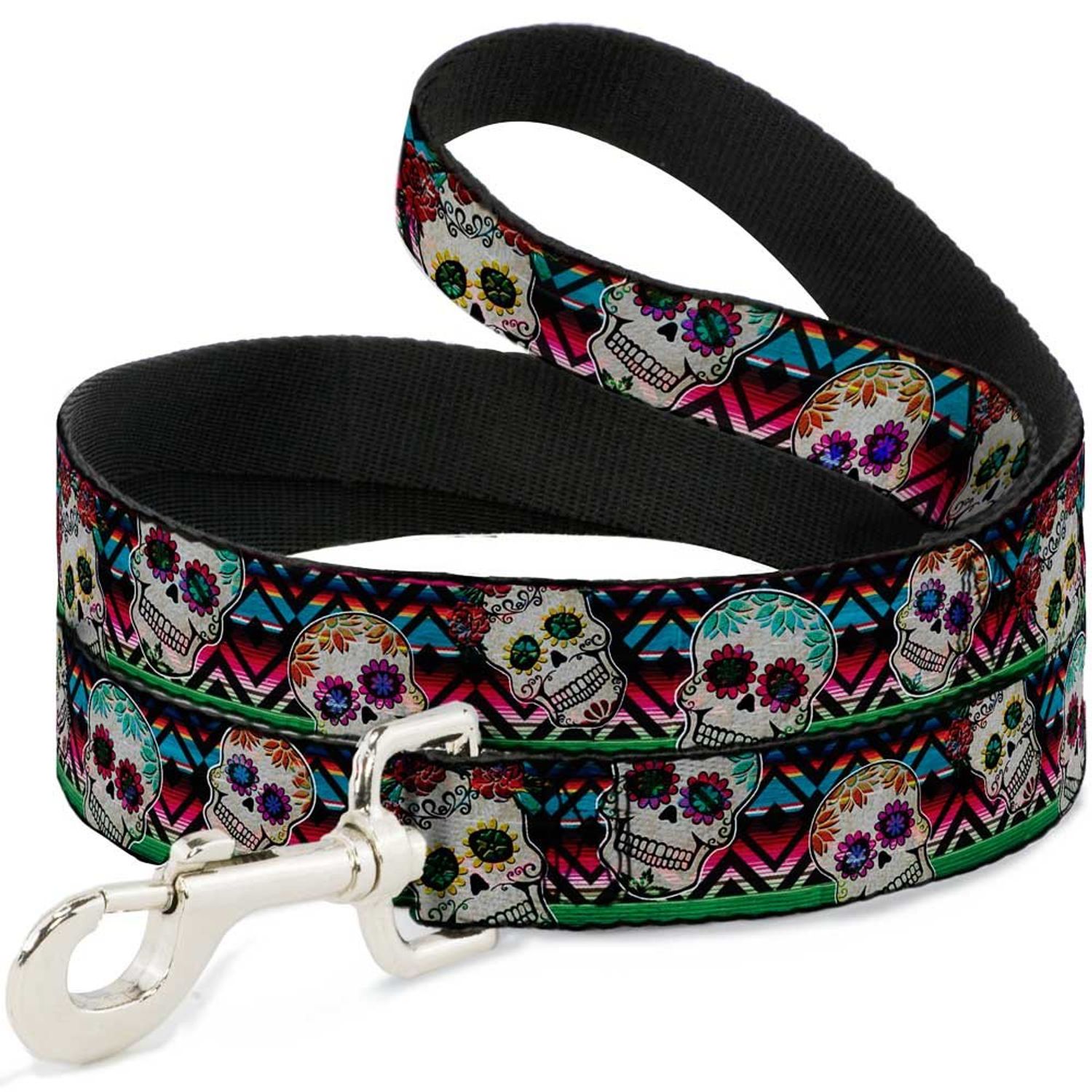 Buckle-Down Pet Leash - Sugar Skulls Zarape Multi Color - 6 Feet Long - 1" Wide