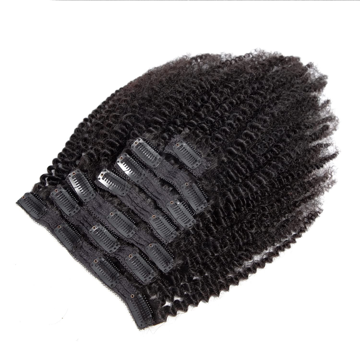 Afro Kinky Curly Clip in Hair Extensions 4B 4C Brazilian Real Human Hair Clip ins for Black Women Double Weft Natural Color 7pcs 70g/set 14Inch