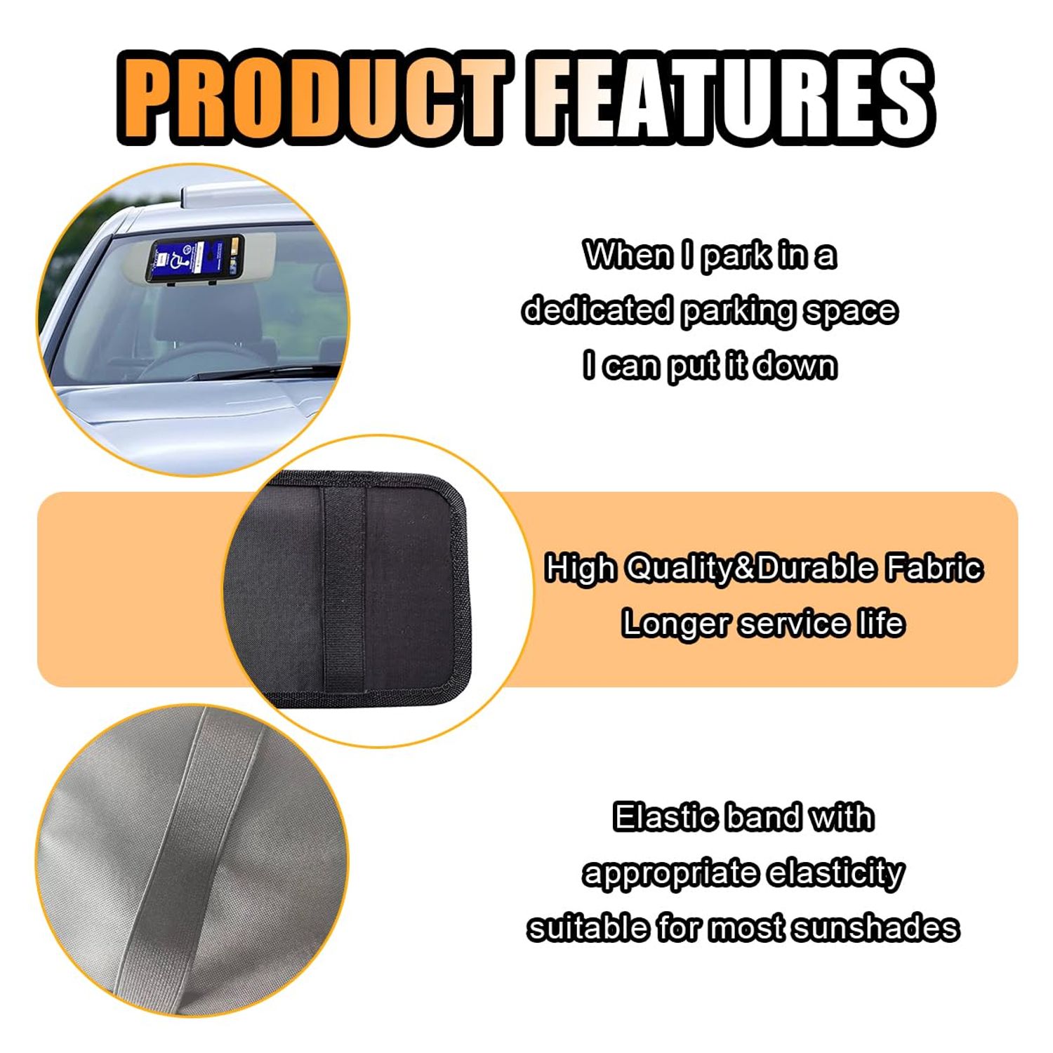 JOYCOURT Handicap Placard Holder for Car, Disabled Parking Permit Sign Protector, Car Interior Sun Visor Storage Clip with Pen Holder, Note Paper Slot, Elastic Strap