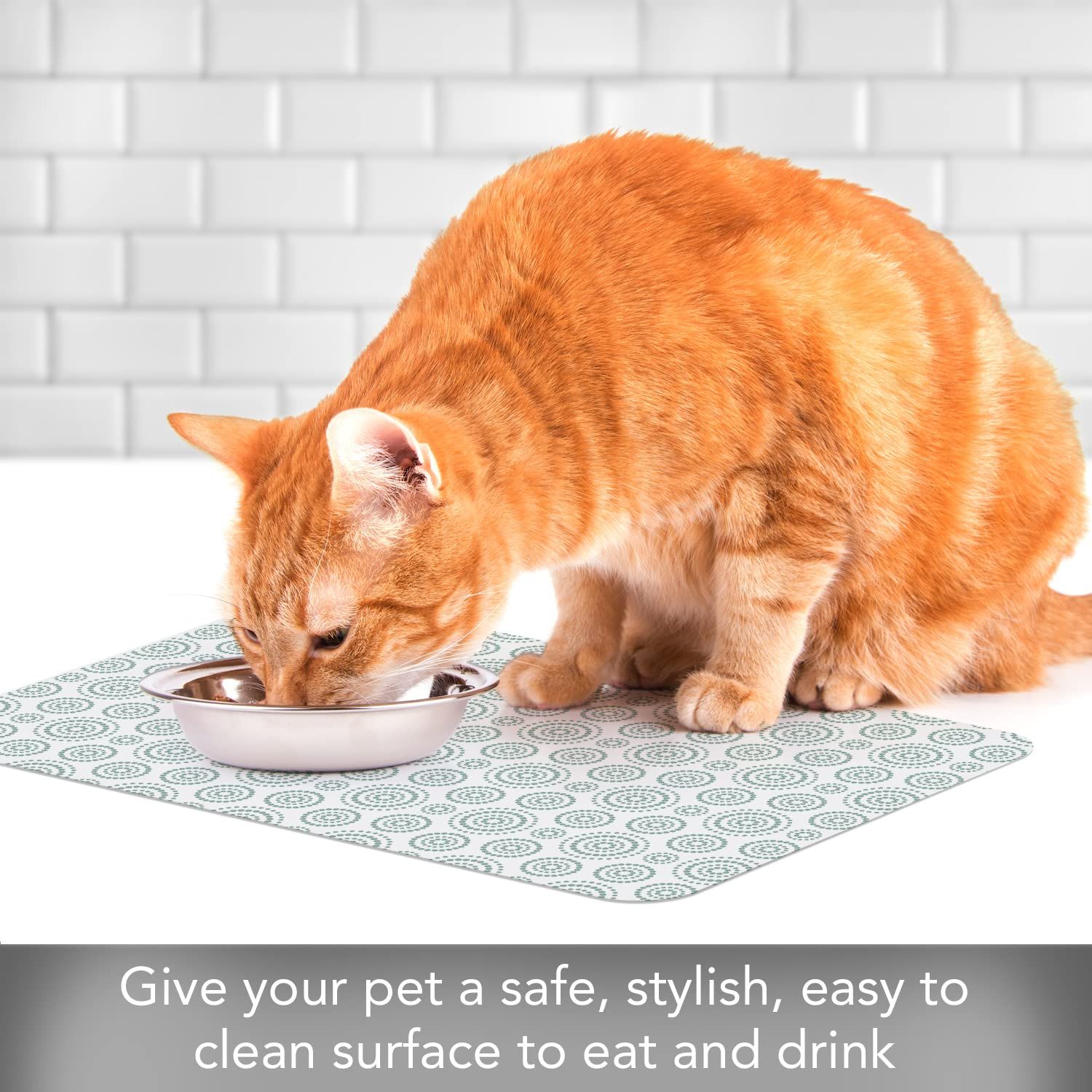 CounterArt Dots & Circles Easy Care Waterproof Pet Placemat 17.13” x 11.25” Made in The USA of BPA Free Plastic, Safe for Pets, Protects Floors from Cat & Dog Bowls