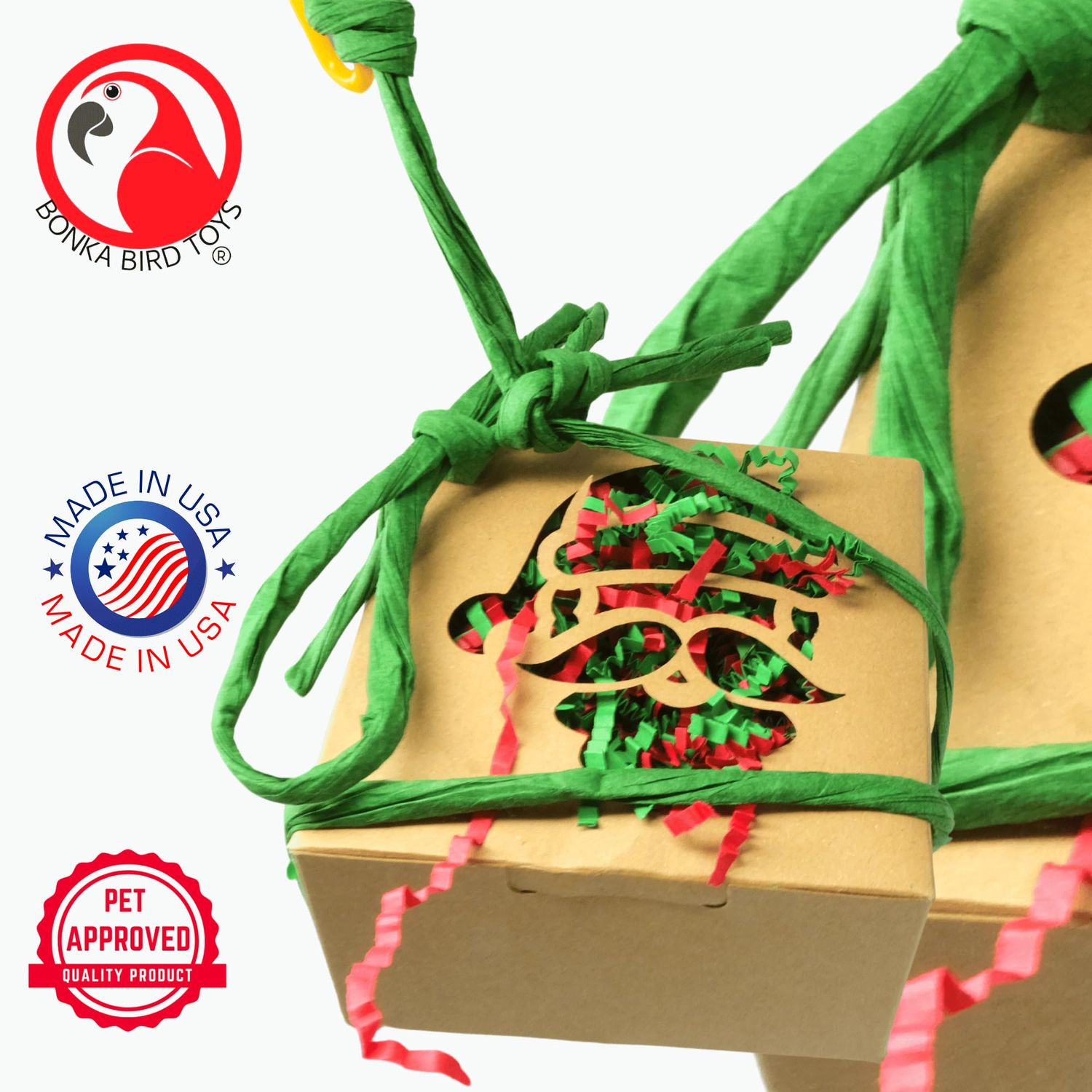 Bonka Bird Toys 2985 Natural Christmas Box Medium Parrot Cage Toy, Cockatiel, Conure, Ringneck, and Similar Breeds