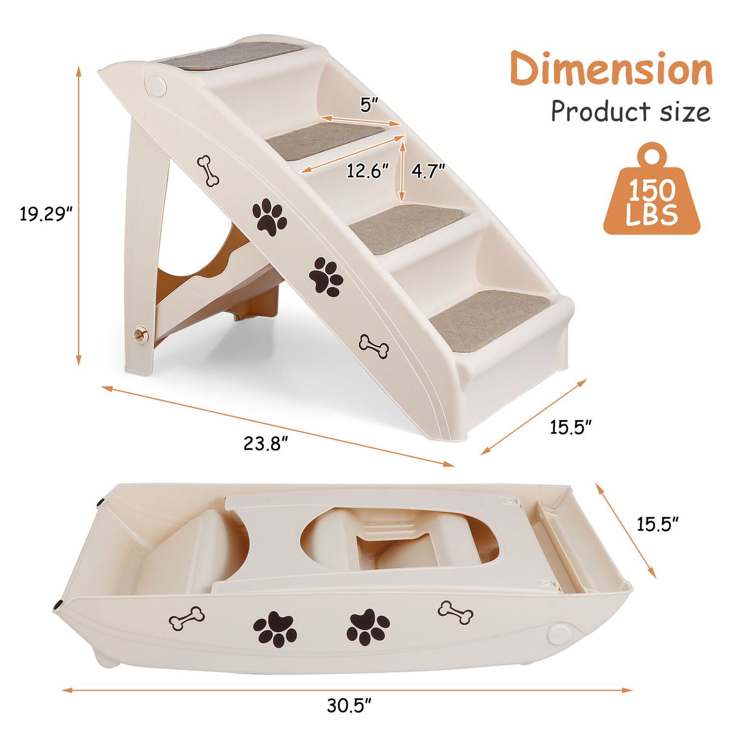 Foldable Dog Ramp Stairs For Small Pets Dog Pickup Travel Ladder MAX 100 LB