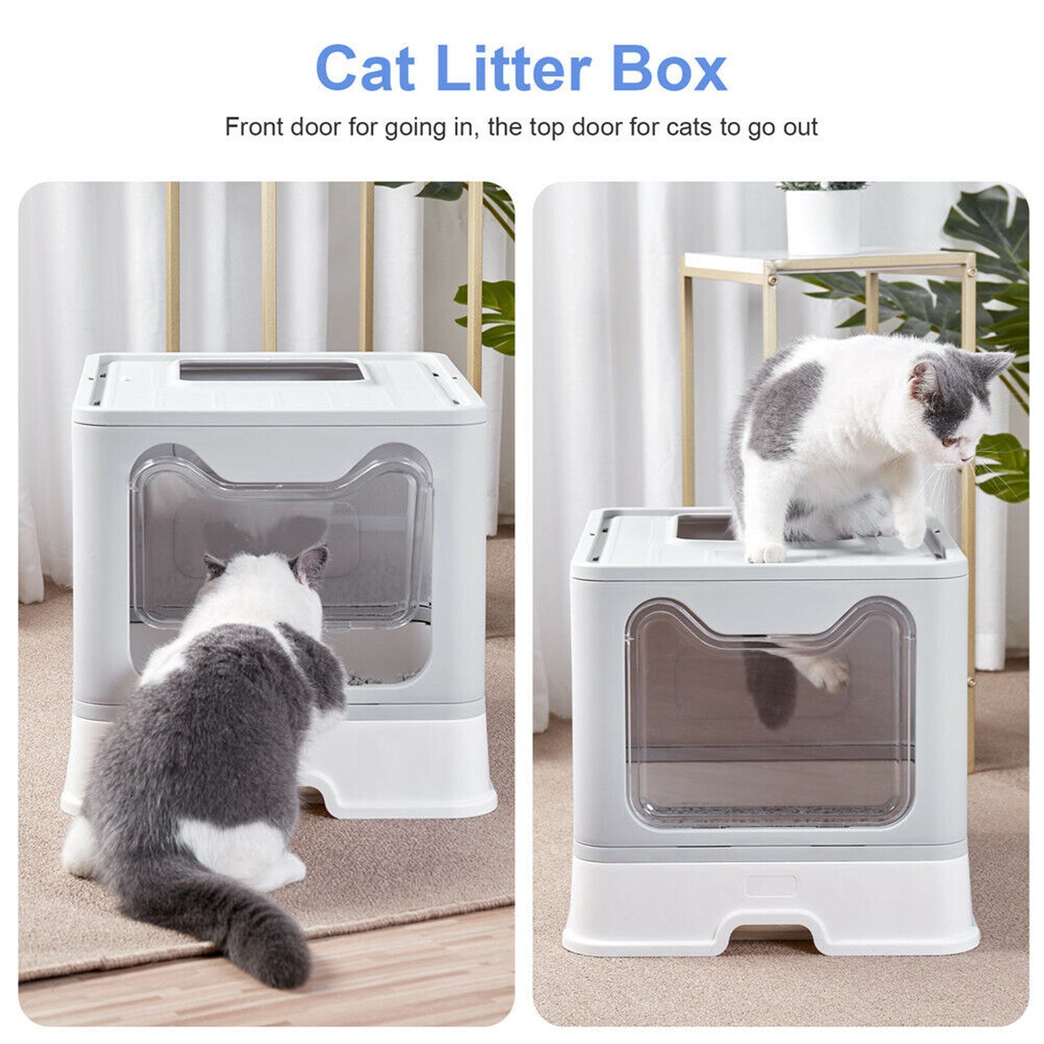 Large Cat Litter Box Top &Front Entry Automatic Pet Toilet House Kitty Scoop Pan