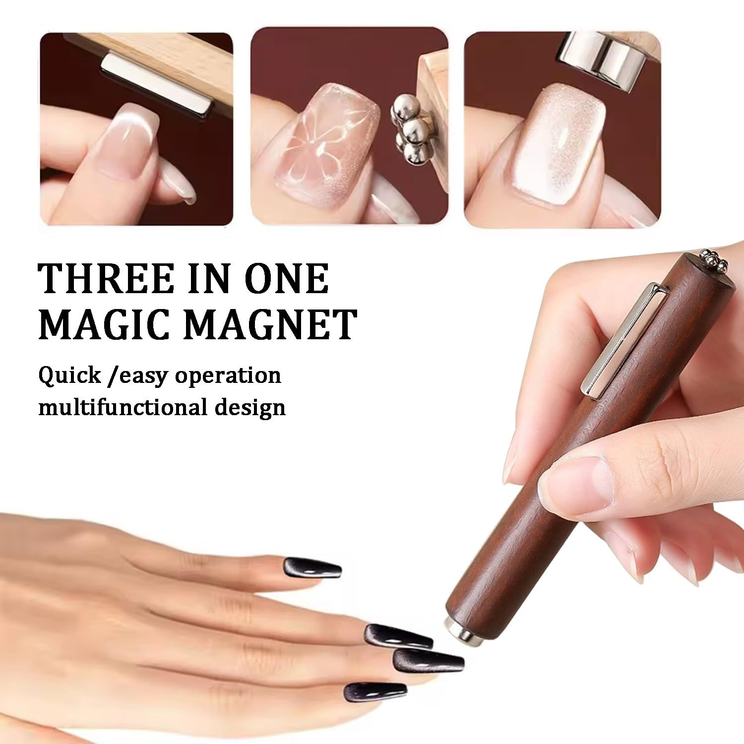 XEAOHESY 2 Pieces Cat Eye Magnet for Nails 3-in-1 Nail Art Magnet Tool for Cat Eye Gel Nail Polish