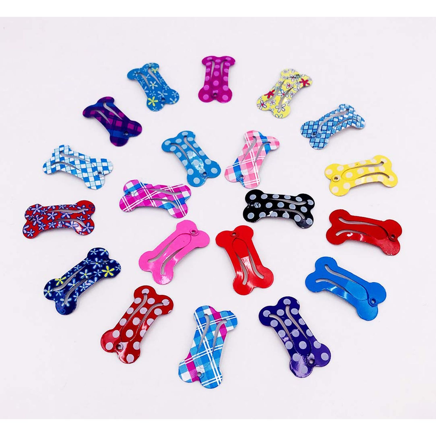 PET SHOW Cute 1" Small Bone Snap Hair Clips Pet Grooming Products Dog Cat Puppy Hair Accessories Random Color Pack of 20