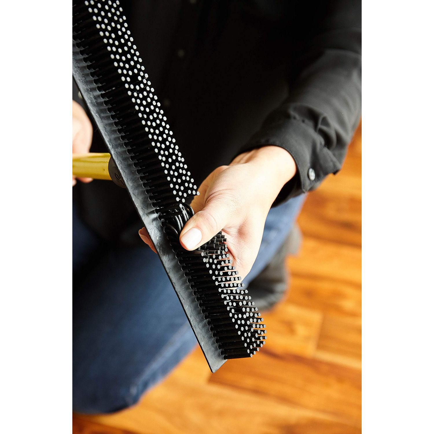 FURemover Heavy Duty Outdoor Pet Hair Remover Rubber Broom with Squeegee, Black and Yellow