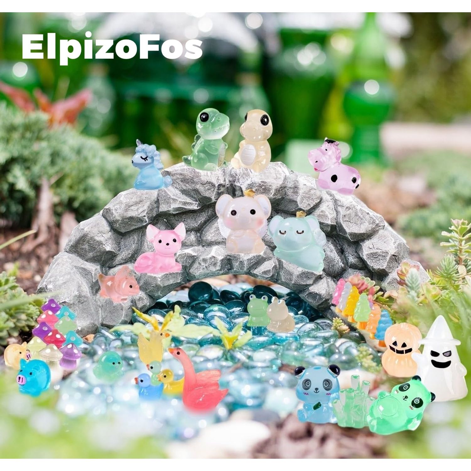 ElpizoFos 130pcs Various Luminous Mini Resin Animal Figurines Glow in The Dark Miniature Figures Ornament Fairy Garden Accessories Aquarium Landscape Bonsai Dollhouse Decor