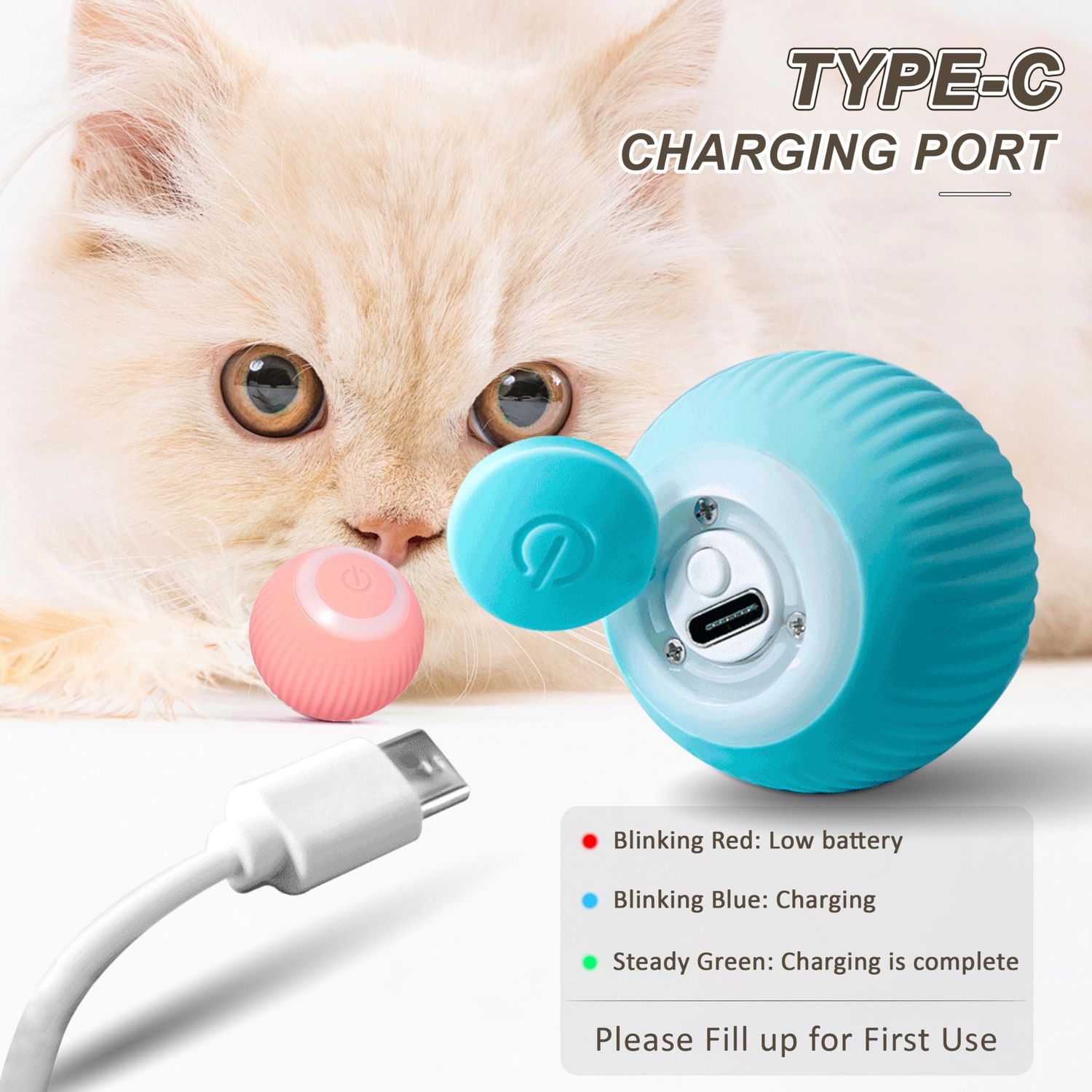 ZALBYUY Interactive Cat Ball Toy, Intelligent Cat Toys with LED Lights, Automatic Moving Rolling Ball for Indoor Cats, Cat Automatic Toy