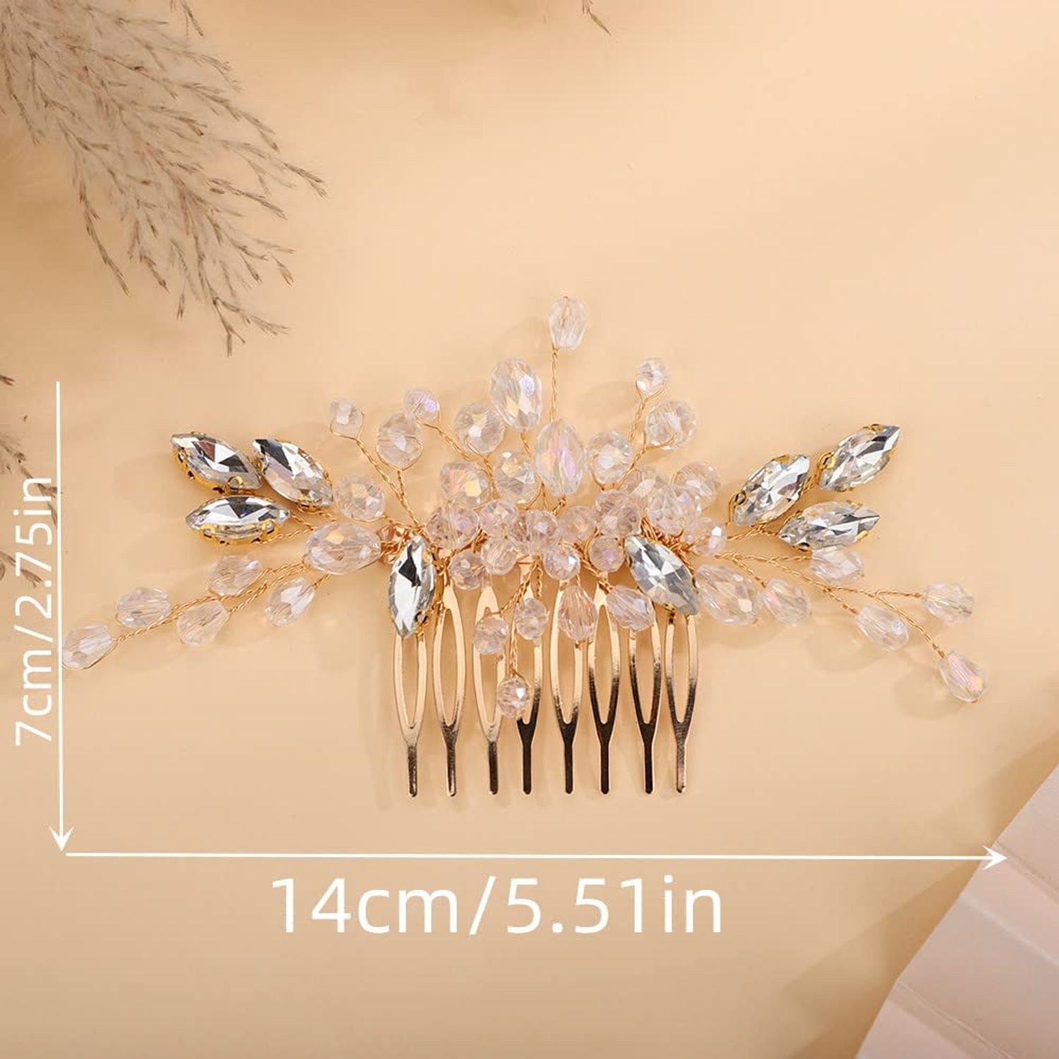 Teyglen Rhinestone Wedding Headpieces Bridal Purple Crystal Hair Comb Hair Accessories for Bride Handmade Red Black Blue Hair Pieces for Women Girls