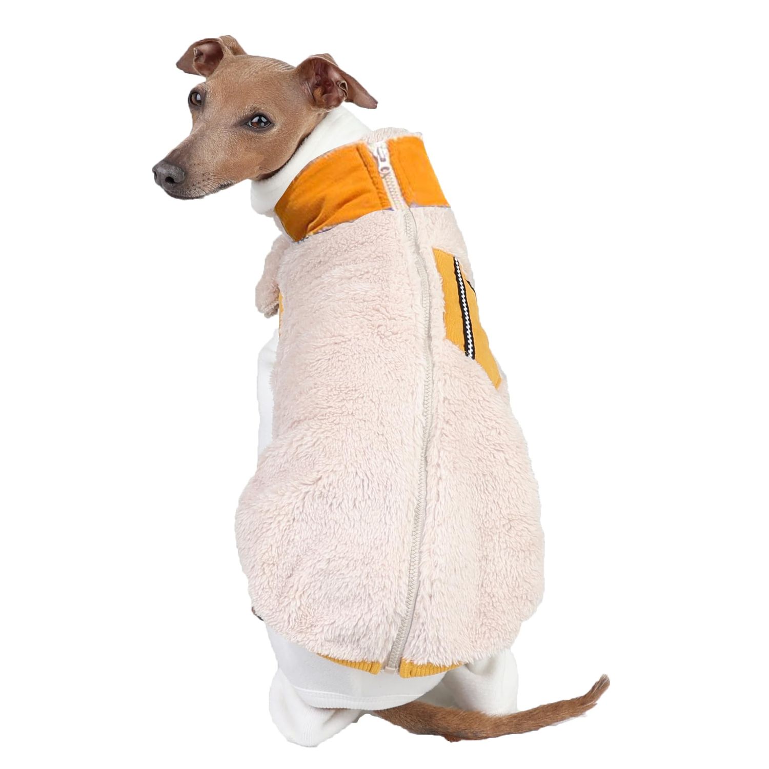 D Doggy Star Italian Greyhound Warm Fleece Zip-up Sweater Jacket Outfit Clothes Whippet for Dog Coat (M,Zipup Mustard)