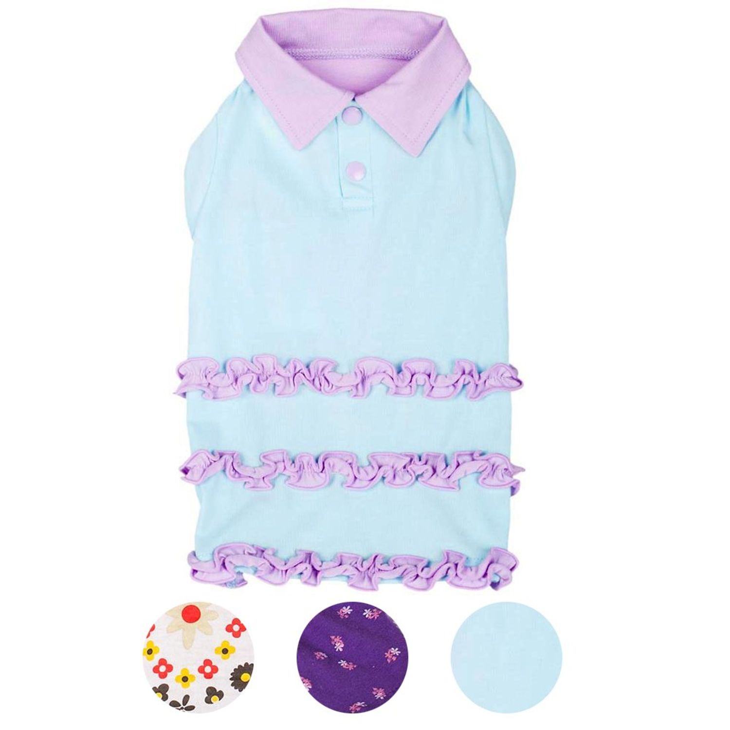Blueberry Pet Ruffle Polo Cotton Dog Dress, Back Length 12", Pack of 1 Clothes for Dogs
