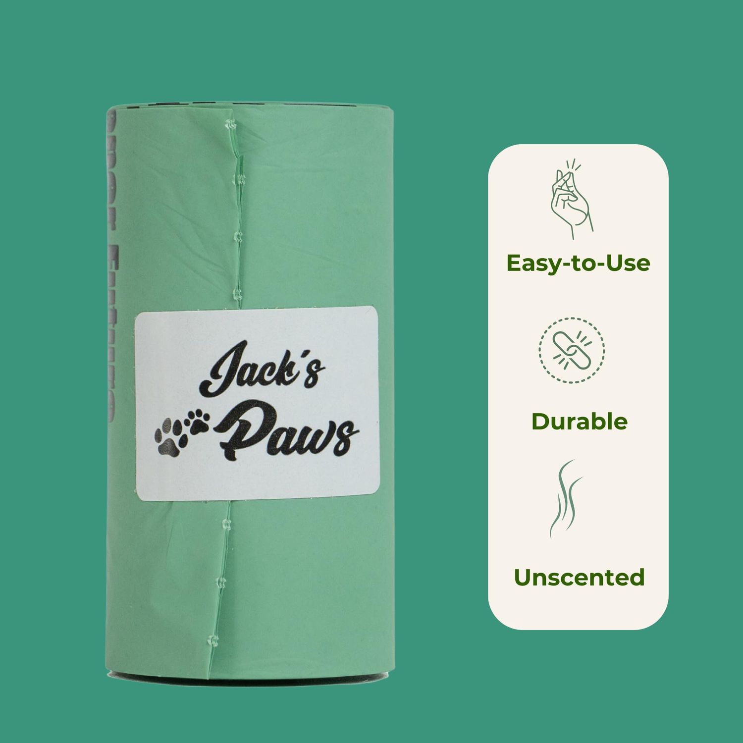 Jack's Paws Premium Strength Poop Bags for Dogs - Extra Thick, Unscented for Quick & Easy Cleanup - Leak-Proof, Fits Our Dispenser - Ideal for All Breeds - Disposable Dog Waste Bags 8 Rolls, 120 bags