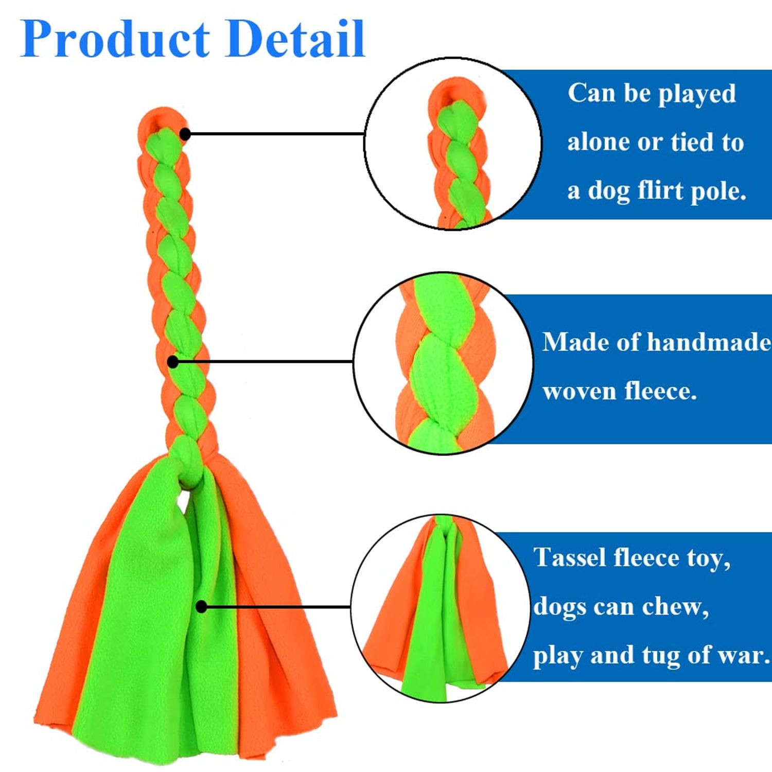 ASOCEA 2 Pack Dog Fleece Rope Toy for Dog Chase and Tug Pet Interactive Cotton Chew Toy Dog Tether Lure Toy Dog Flirt Pole Replacement Toys to Outdoor Exercise & Training for Small Medium Dogs