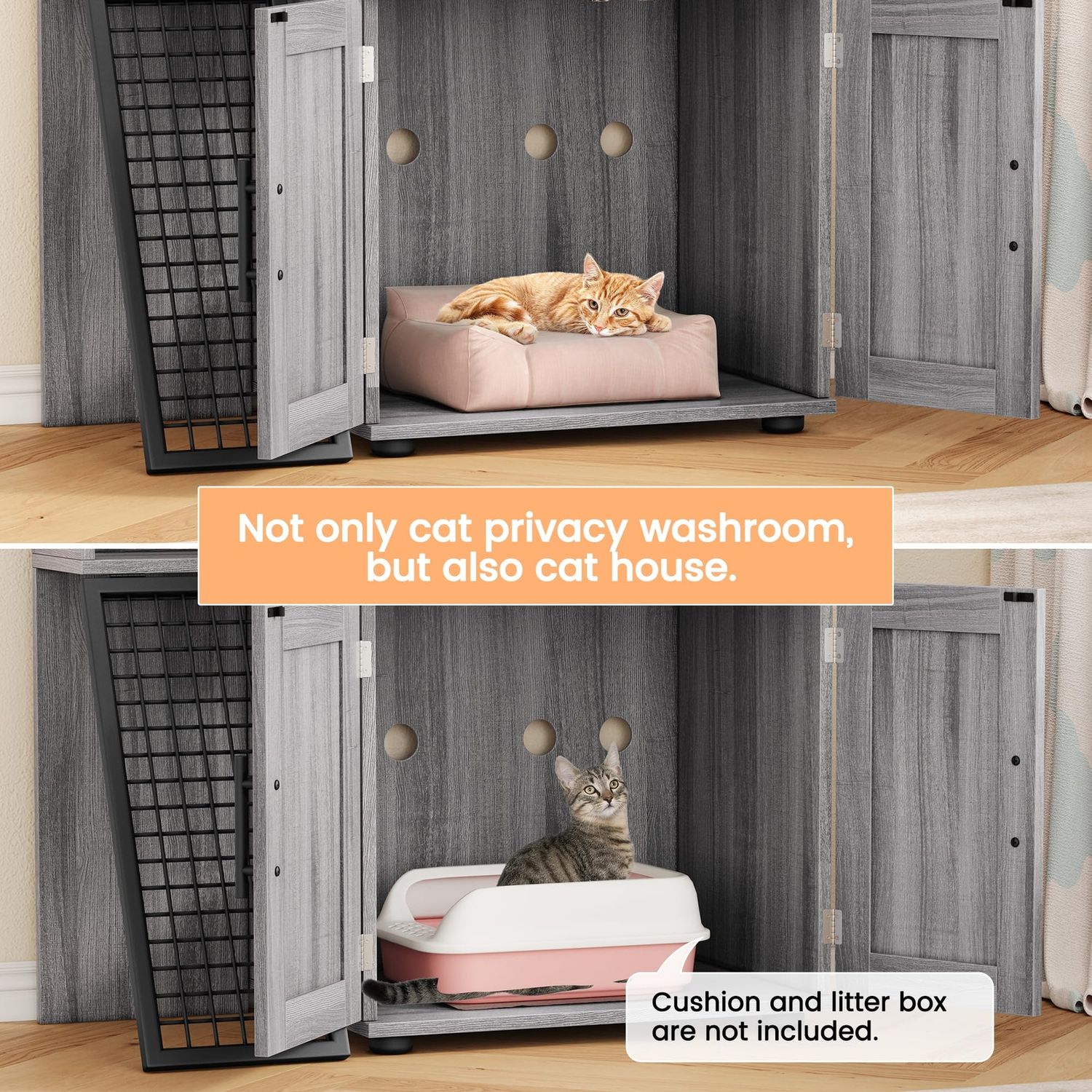 Cat Litter Box Enclosure Furniture w/Platform ,Modern Cat Litter Box with Ladder