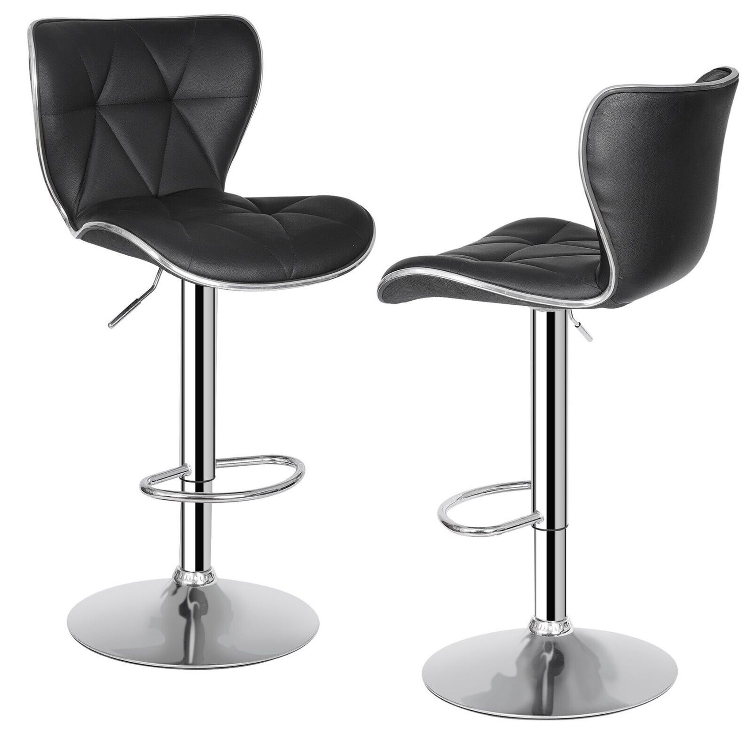 Set of 4 Black Bar Stools w/Shell Back PU Leather Back Adjustable Swivel Stools