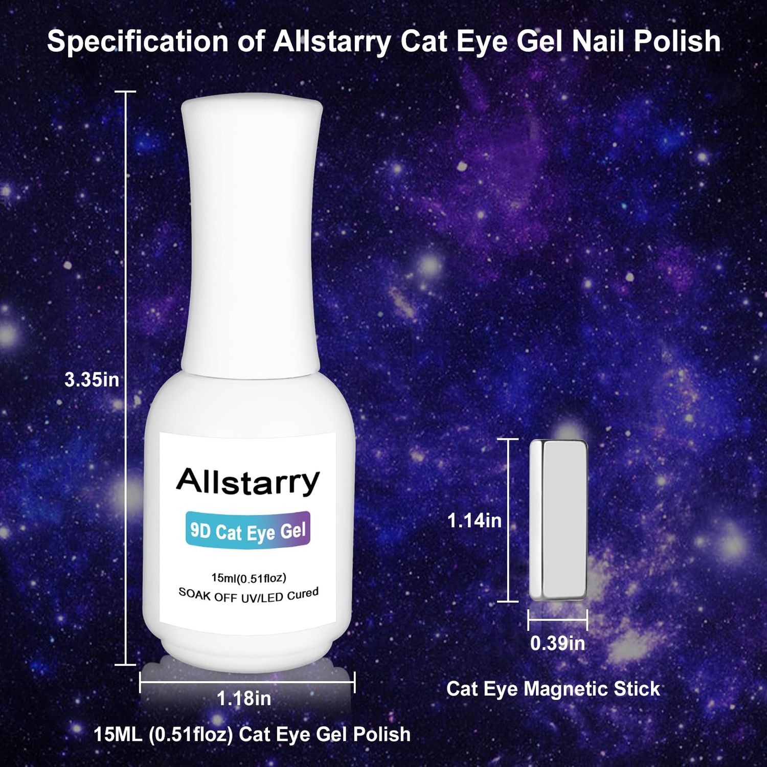 Allstarry 9D Cat Eye Gel Nail Polish, 15ml/0.5fl oz Chameleon Magnetic Gel Polish UV LED Curing Soak Off Home DIY Nail Salon Manicure Kit with Magnet for Shimmer Velvet Nail Art - Starry Sky