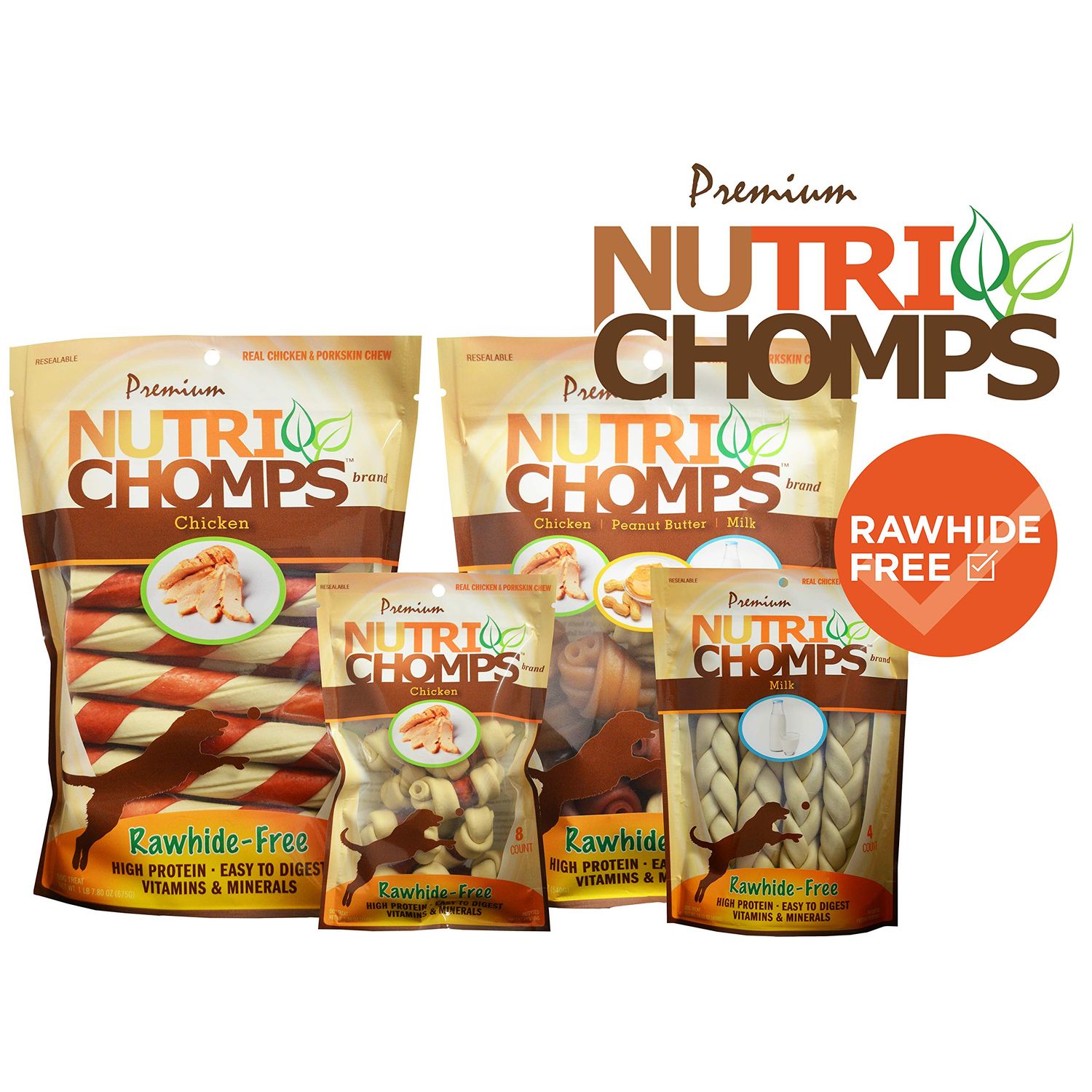 Nutri Chomps Dog Chews, 5-inch Twists, Easy to Digest, Rawhide-Free Dog Treats, 15 Count, Real Chicken, Peanut Butter and Milk flavors