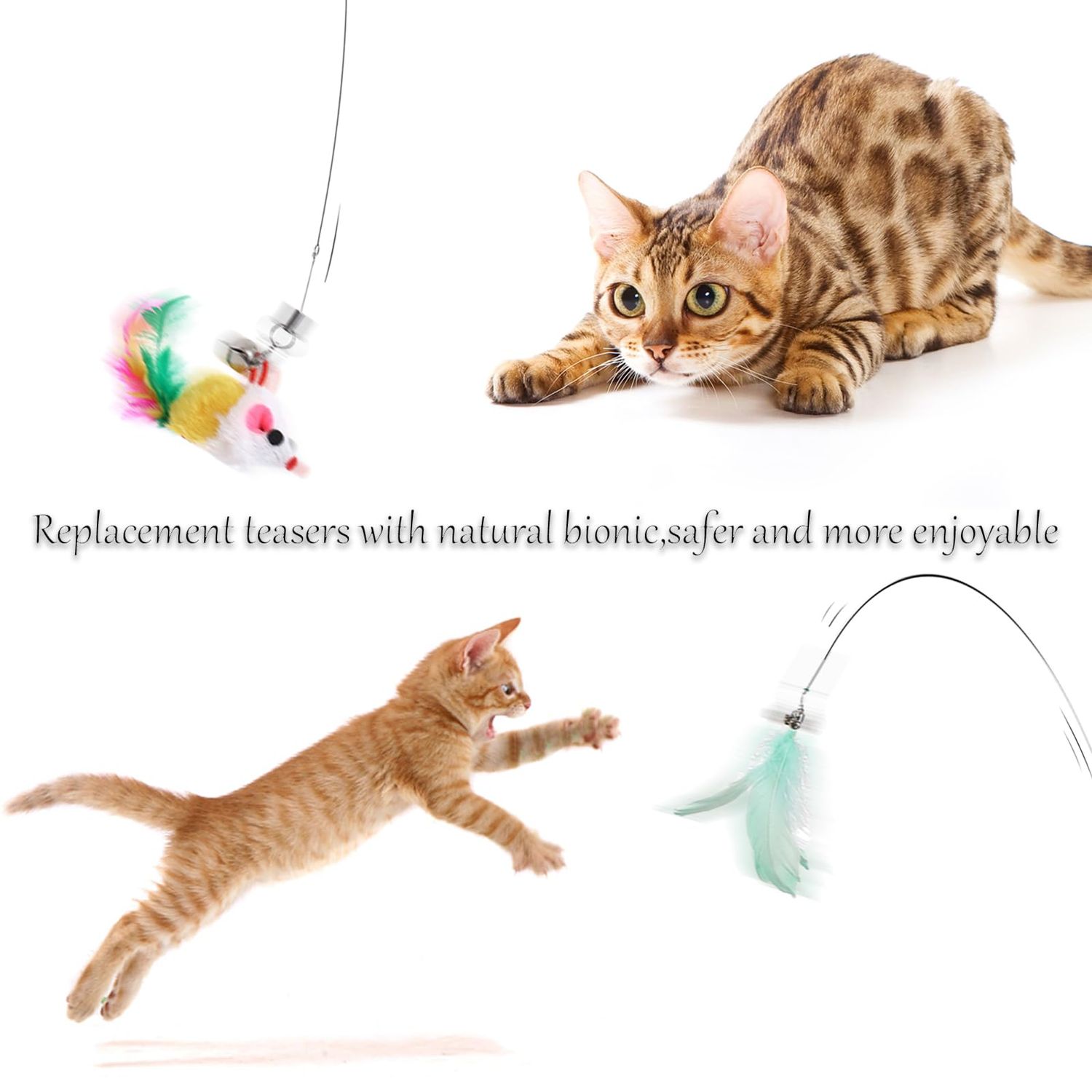 Cat Toys for Indoor Cats Retractable Cat Wand, with Feather & Mice, 3-in-1 Laser Pointer Interactive Cat Toy, 5 Modes, Kitten Toy for Indoor Cat and Dog (Green)