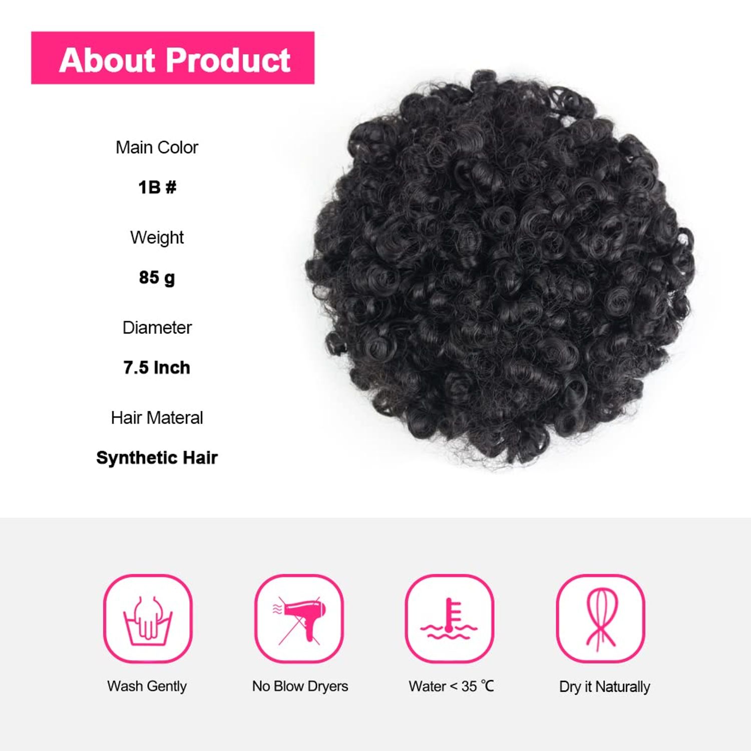 Yinmei Baibian Curly Wavy Afro Puff Drawstring Ponytail Hair Extension for Black Women Loose Wave Short Mini Afro Puff Hairpieces for Girls Kids(1B#)