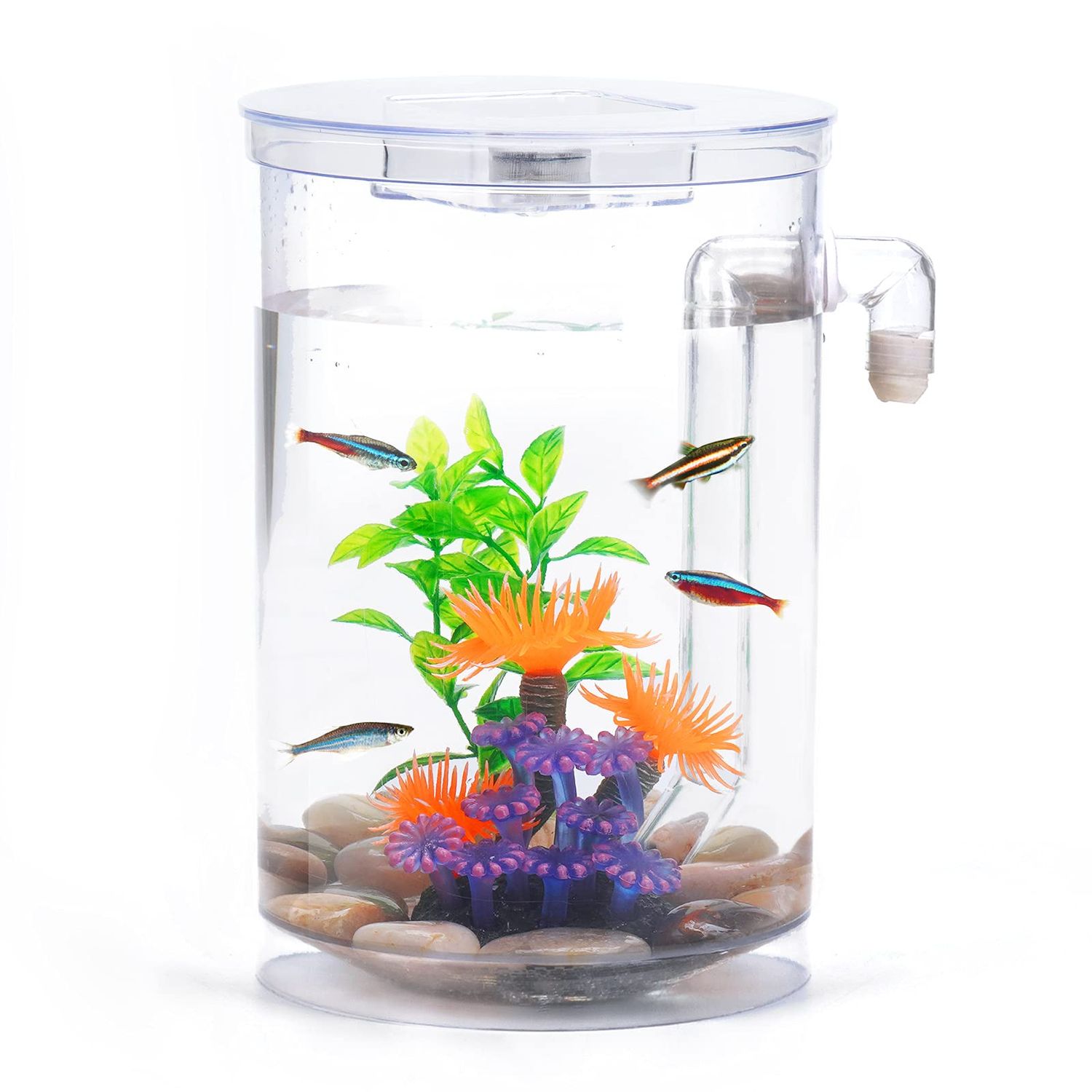 Oltraman Betta Fish Tank, 360 Aquarium with LED Light, 1 Gallon Fish Bowl, Small Fish Tank Starter Kit, Beta Fish Tank Self Cleaning as Desktop Decoration for Office Home Room Decor