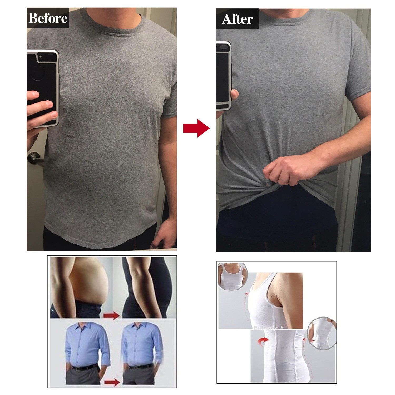 GKVK Mens Slimming Body Shaper Vest Shirt Abs Abdomen Slim,S(chest size76cm-81cm/30inches-32inches),Gray