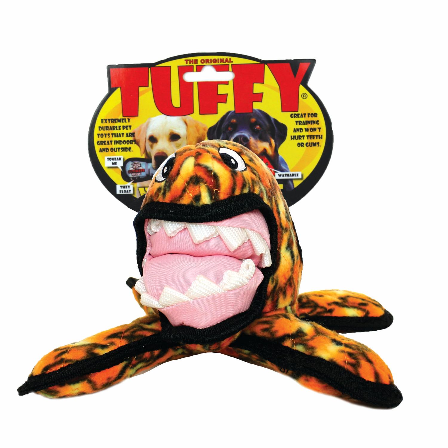 TUFFY - World's Tuffest Soft Dog Toy - Alien Fire - Multiple Layers. Made Durable, Strong & Tough. Interactive Play (Tug, Toss & Fetch). Machine Washable & Floats