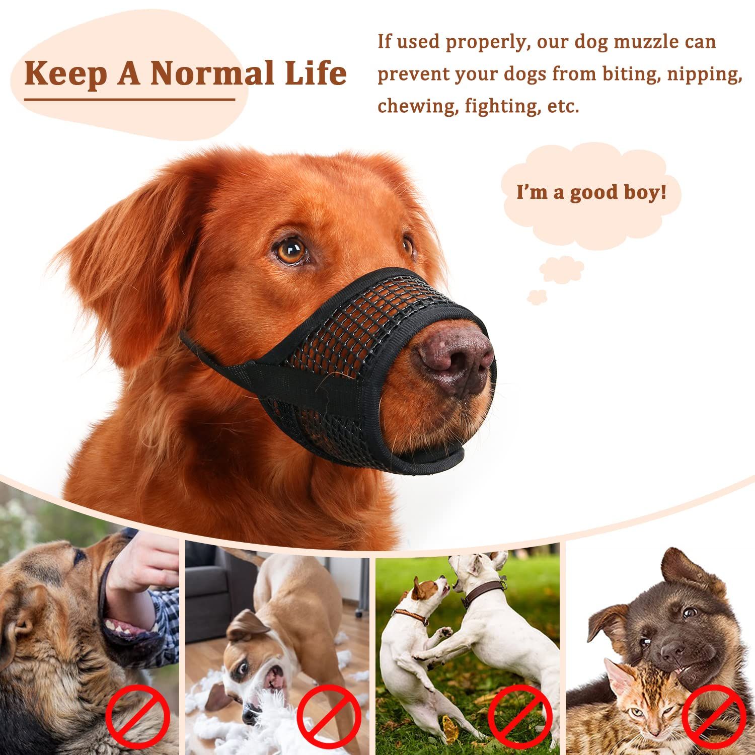 Dog Muzzle, Breathable Mesh Muzzles for Small Medium Large Dogs, Chihuahua Muzzle for Biting and Chewing, Adjustable Puppy Muzzle for Jack Russell Terrier, Dachshund, Beagle, Golden Retriever