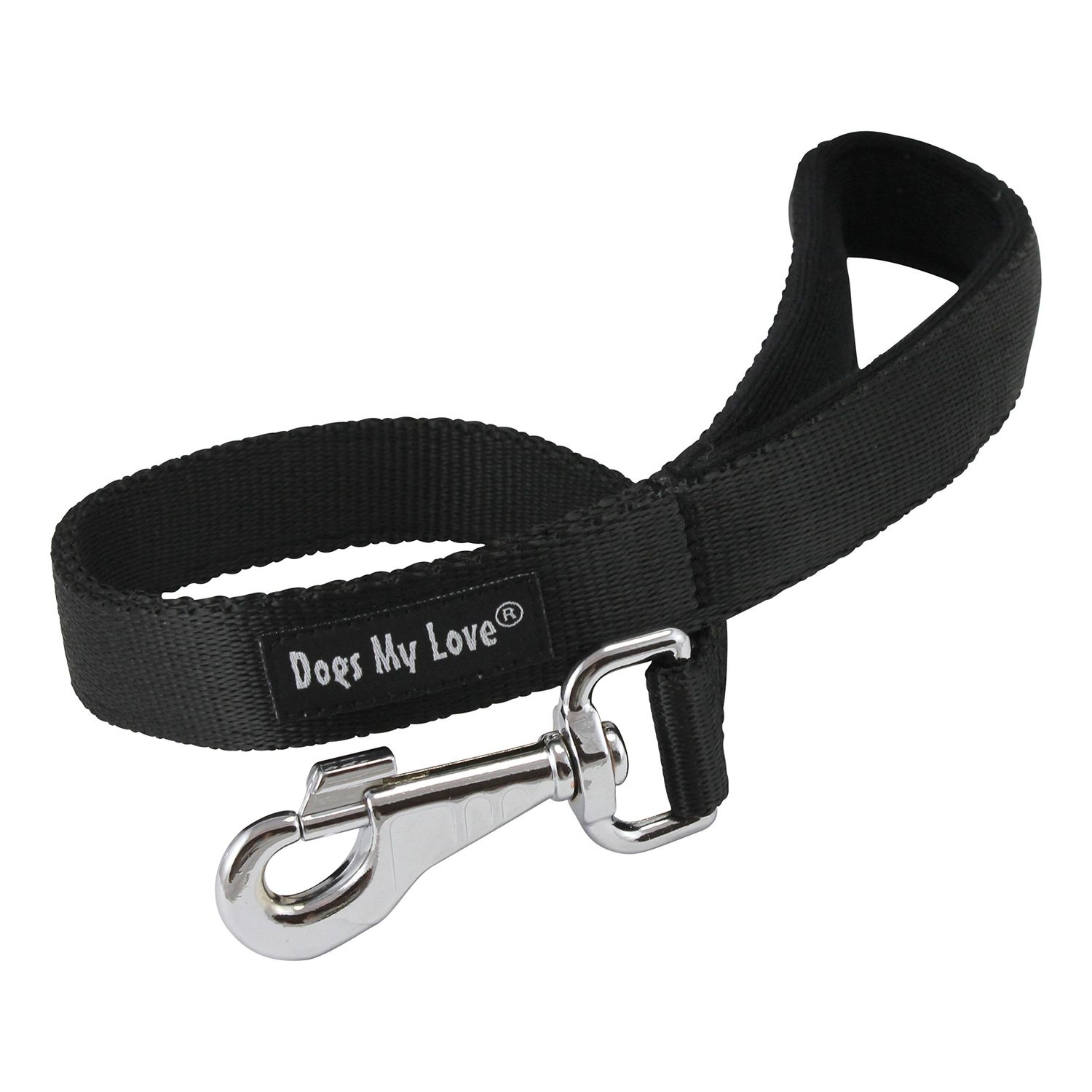 Short Dog Leash Padded Handle 1" Wide Nylon Traffic Lead 18" Long Black Large