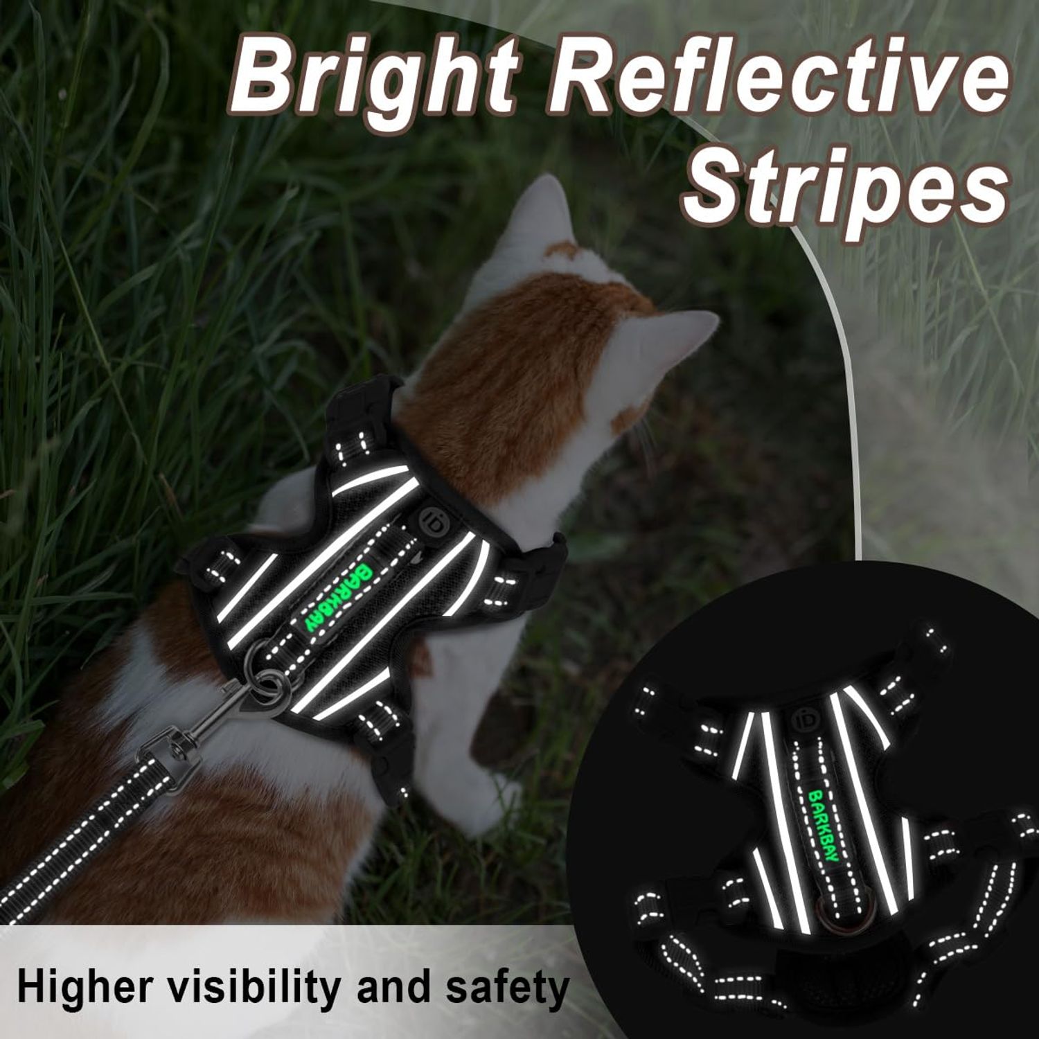 Cat Harness and Leash Set for Walking Escape Proof for Small Large cat Kitten Harness with ID tag Pocket (Black,XS)