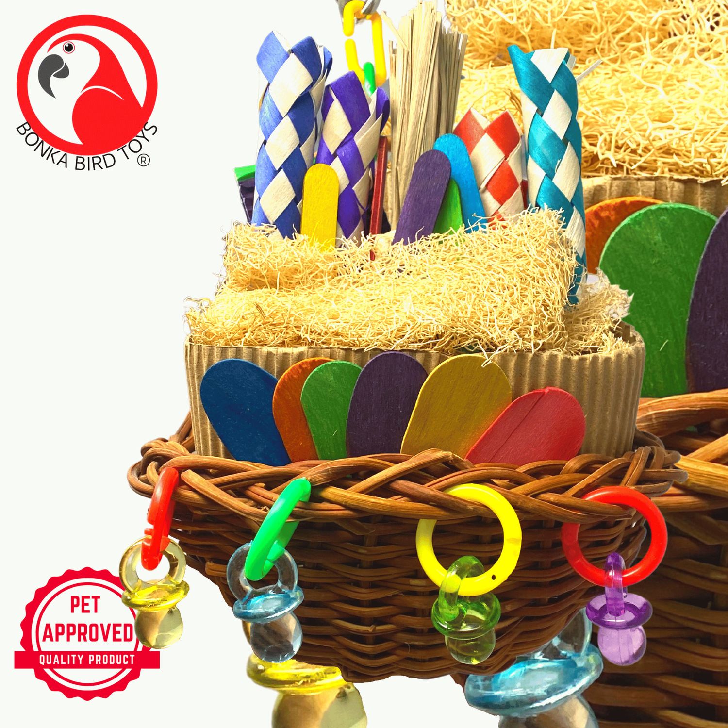 Bonka Bird Toys 2500 Party Basket Chew Forage Treat Small Medium Bird Toy Pet