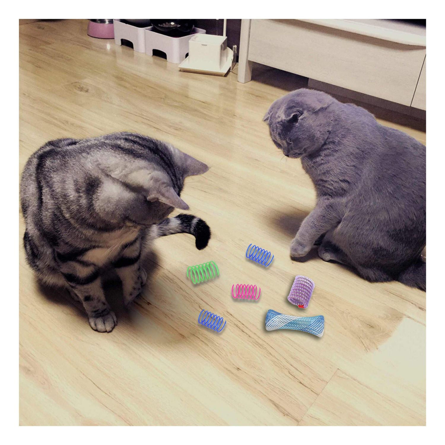 WishLotus Spring Cat Toys, Colorful Cat Spring Toy and Cat Tube Toy Telescopic Cat Mesh Pole Cat Jumping Toy Flexible & Shapable Kitten Chew Toys to Kill Time (10pcs)